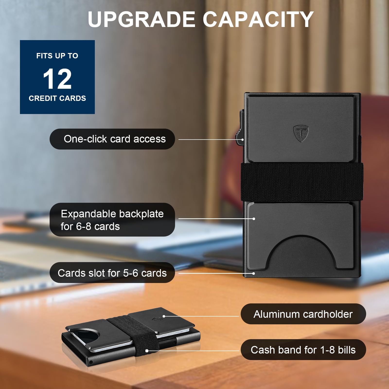 TOYFID Slim Wallet for Men Minimalist RFID Blocking Card Holder Pop Up Design Holds 12 Cards Plus Cash Black - View 5 of 7