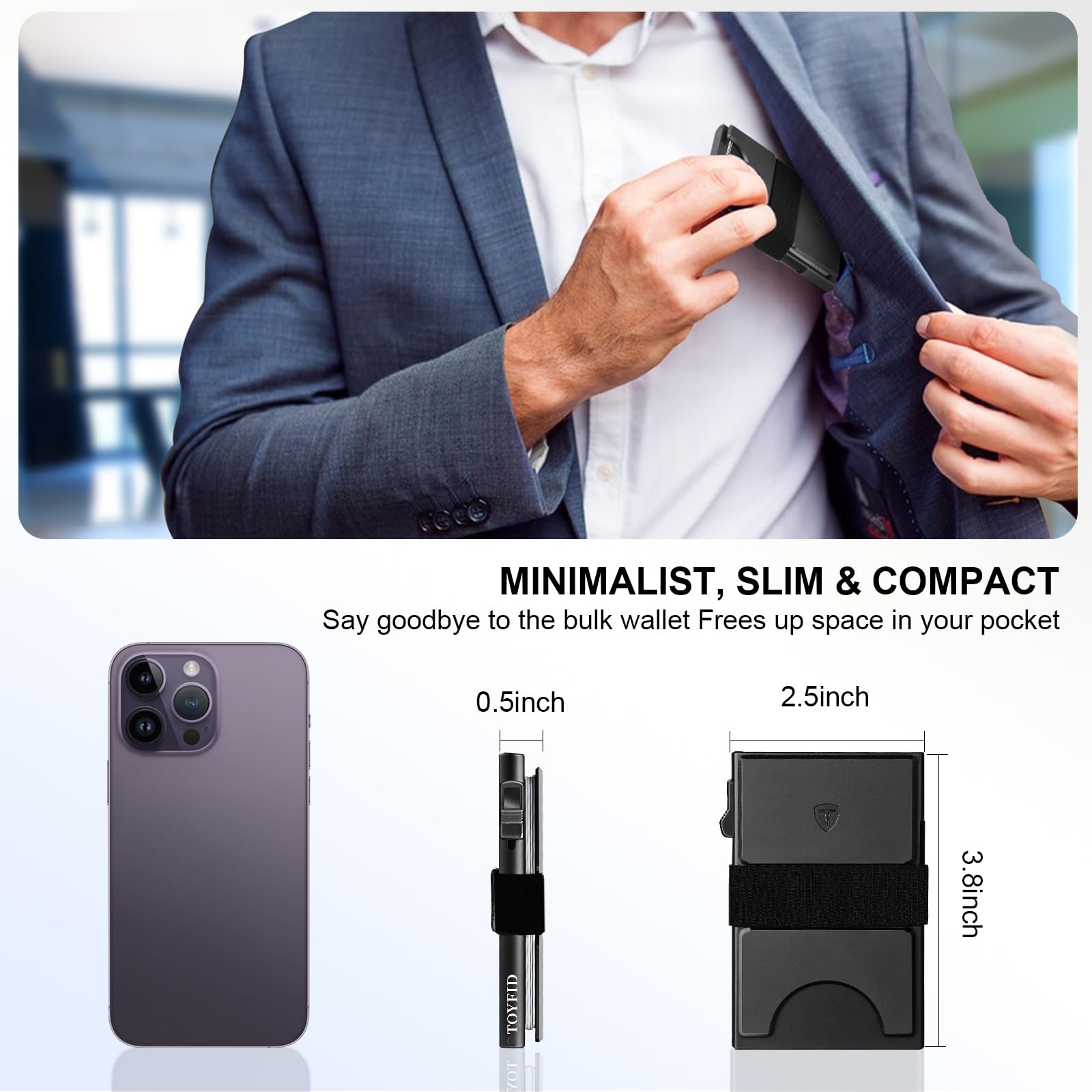 TOYFID Slim Wallet for Men Minimalist RFID Blocking Card Holder Pop Up Design Holds 12 Cards Plus Cash Black - View 7 of 7