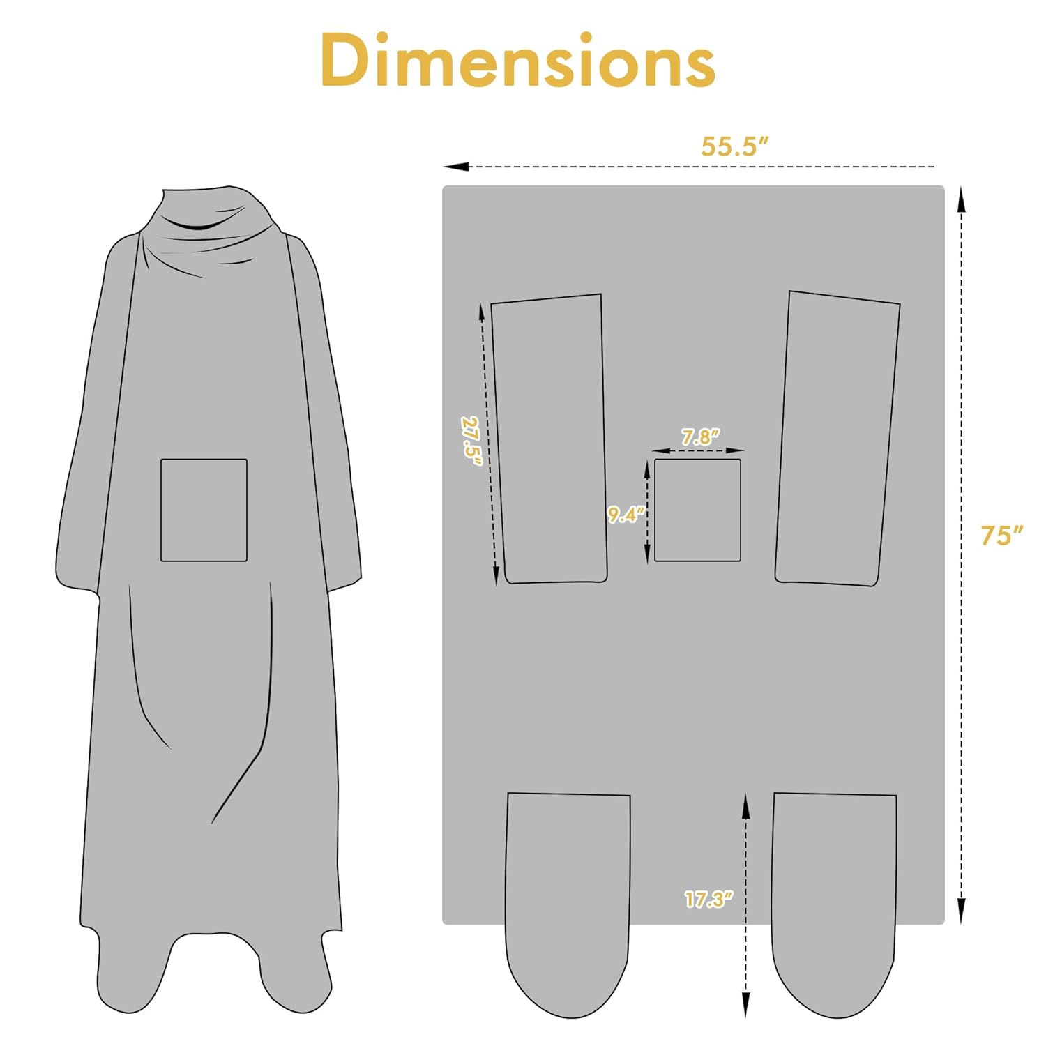 Catalonia Catalonia Wearable Fleece Blanket with Sleeves and Foot Pockets for Adults Micro Plush Comfy Wrap Throw Blanket Robe in Blue Cat Design - View 7 of 7