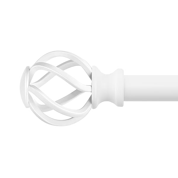 VOIIY VOIIY Curtain Rods 48 to 84 Inch White Drapery Rods with Twisted Cage Finials for Windows 36 to 88 Inch 3/4 Inch Diameter