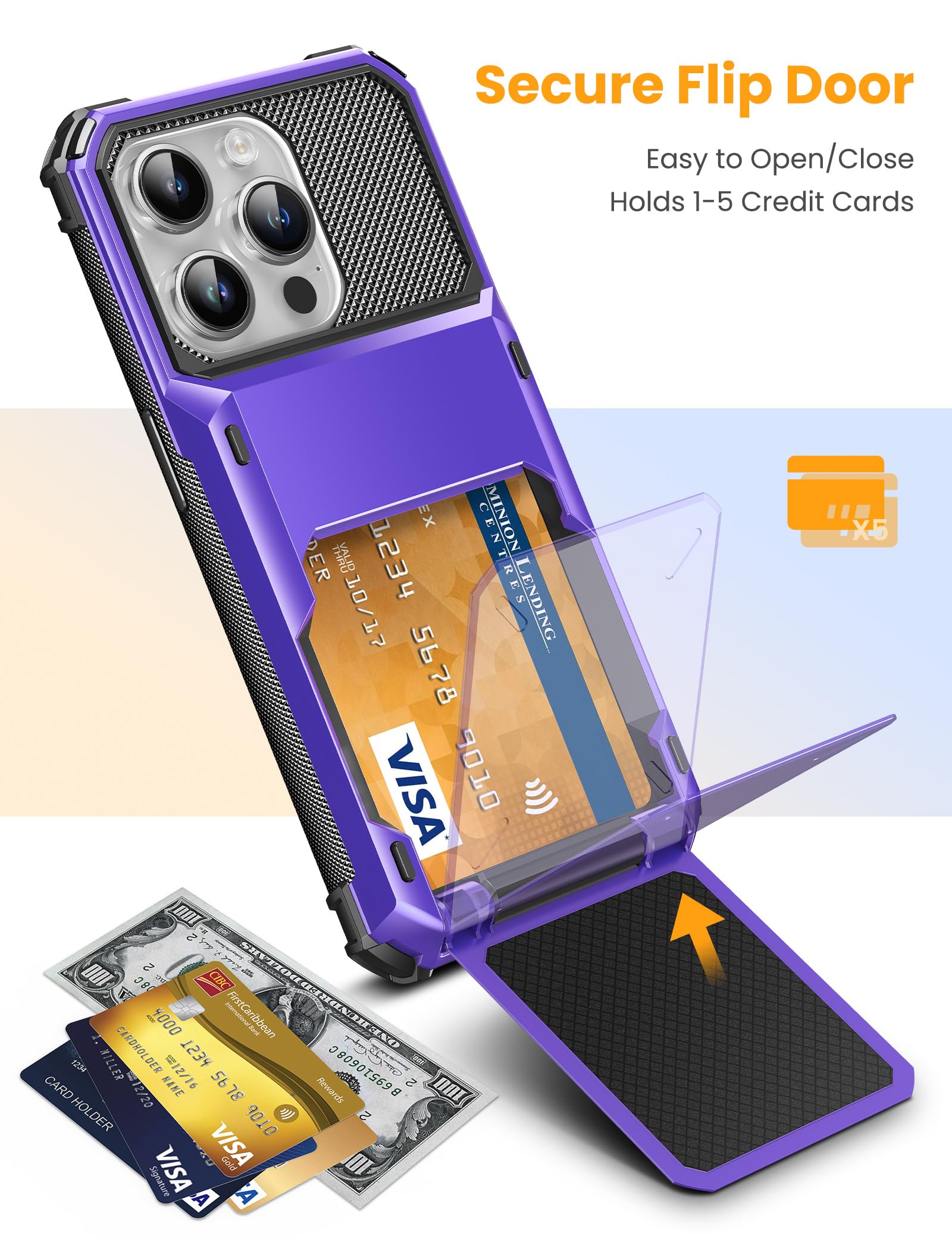 TITACUTE TITACUTE iPhone 15 Pro Max Case Wallet with 5 Card Slots Scratch Resistant Hard Shell Hybrid Bumper Armor Purple - View 2 of 7