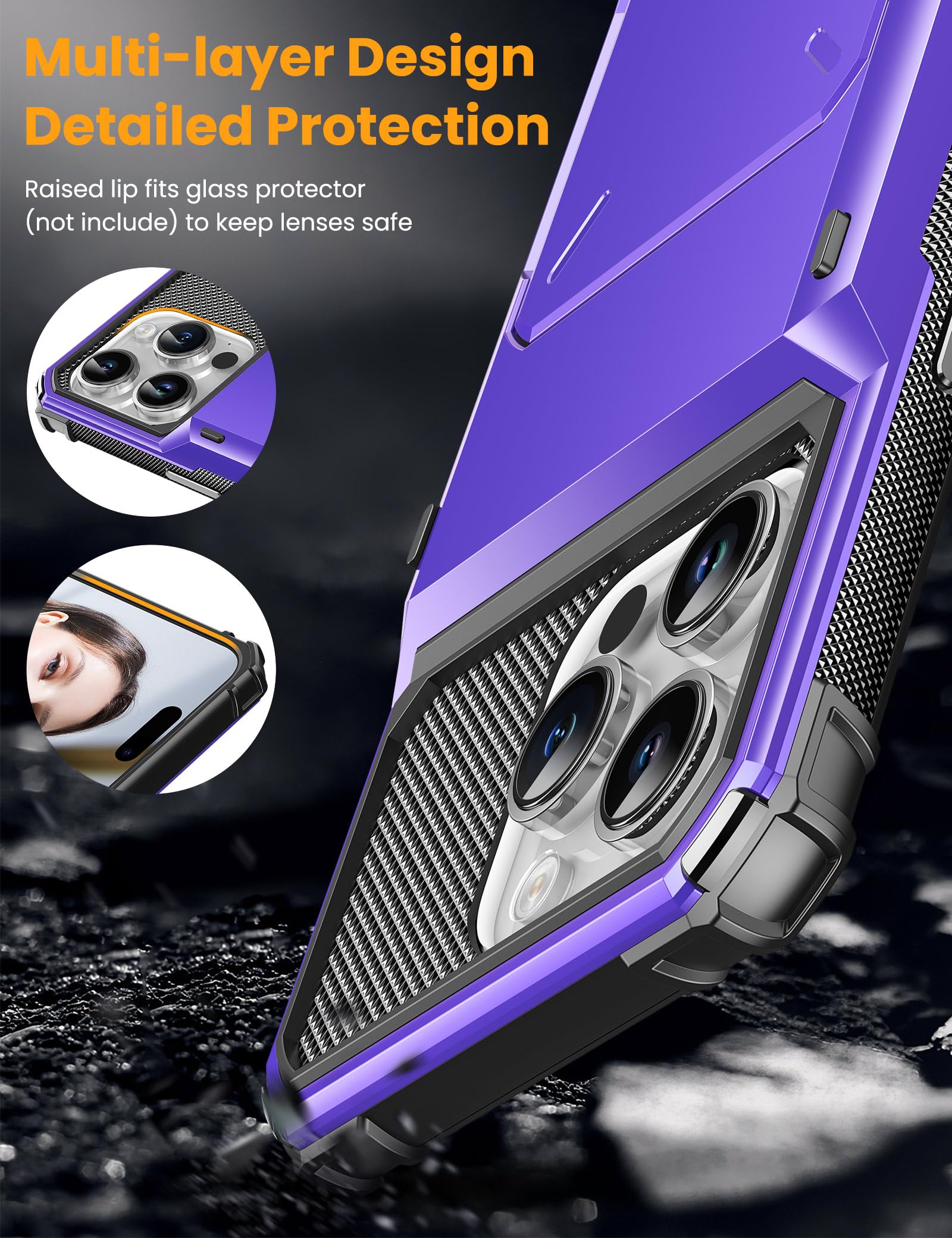 TITACUTE TITACUTE iPhone 15 Pro Max Case Wallet with 5 Card Slots Scratch Resistant Hard Shell Hybrid Bumper Armor Purple - View 4 of 7