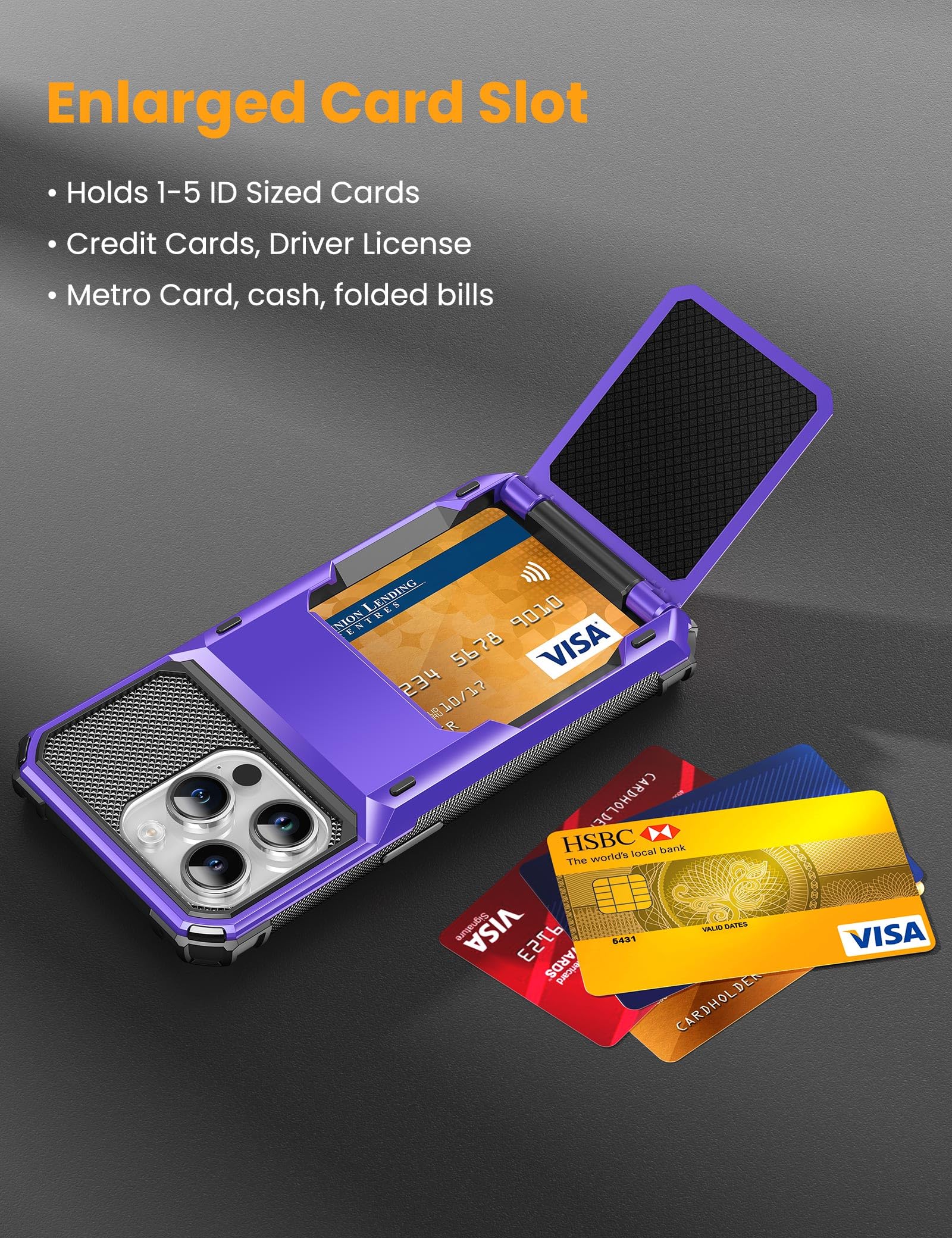 TITACUTE TITACUTE iPhone 15 Pro Max Case Wallet with 5 Card Slots Scratch Resistant Hard Shell Hybrid Bumper Armor Purple - View 6 of 7