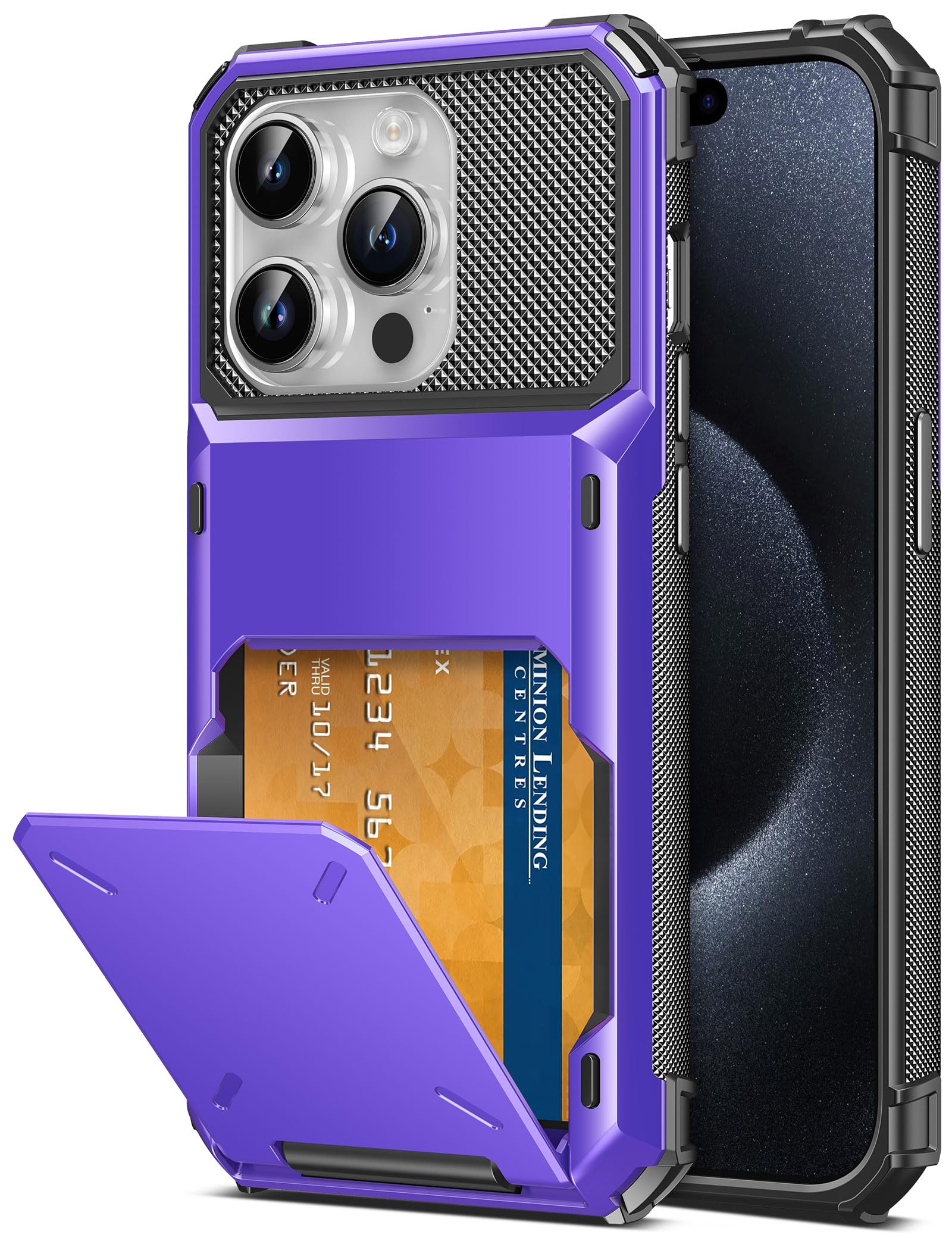 TITACUTE TITACUTE iPhone 15 Pro Max Case Wallet with 5 Card Slots Scratch Resistant Hard Shell Hybrid Bumper Armor Purple