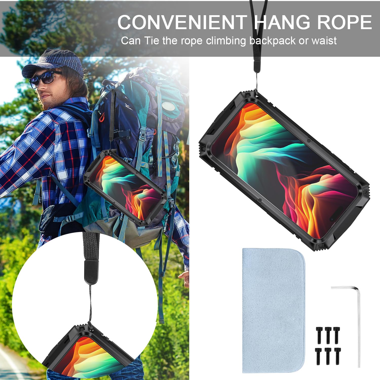 Simicoo Simicoo iPhone 15 Pro Max Metal Case with Screen Protector and Kickstand Rugged Heavy Duty Shockproof Full Body Dustproof Black - View 8 of 8