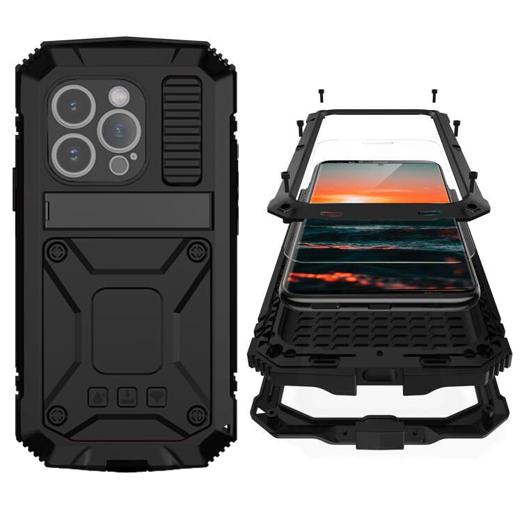 Simicoo Simicoo iPhone 15 Pro Max Metal Case with Screen Protector and Kickstand Rugged Heavy Duty Shockproof Full Body Dustproof Black