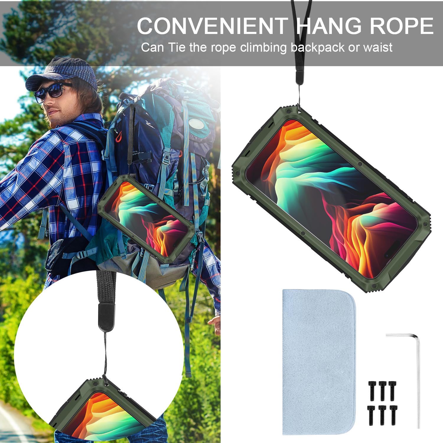 Simicoo Simicoo iPhone 15 Pro Max Metal Case with Screen Protector and Kickstand Rugged Heavy Duty Shockproof Full Body Tough Dustproof Green - View 7 of 7