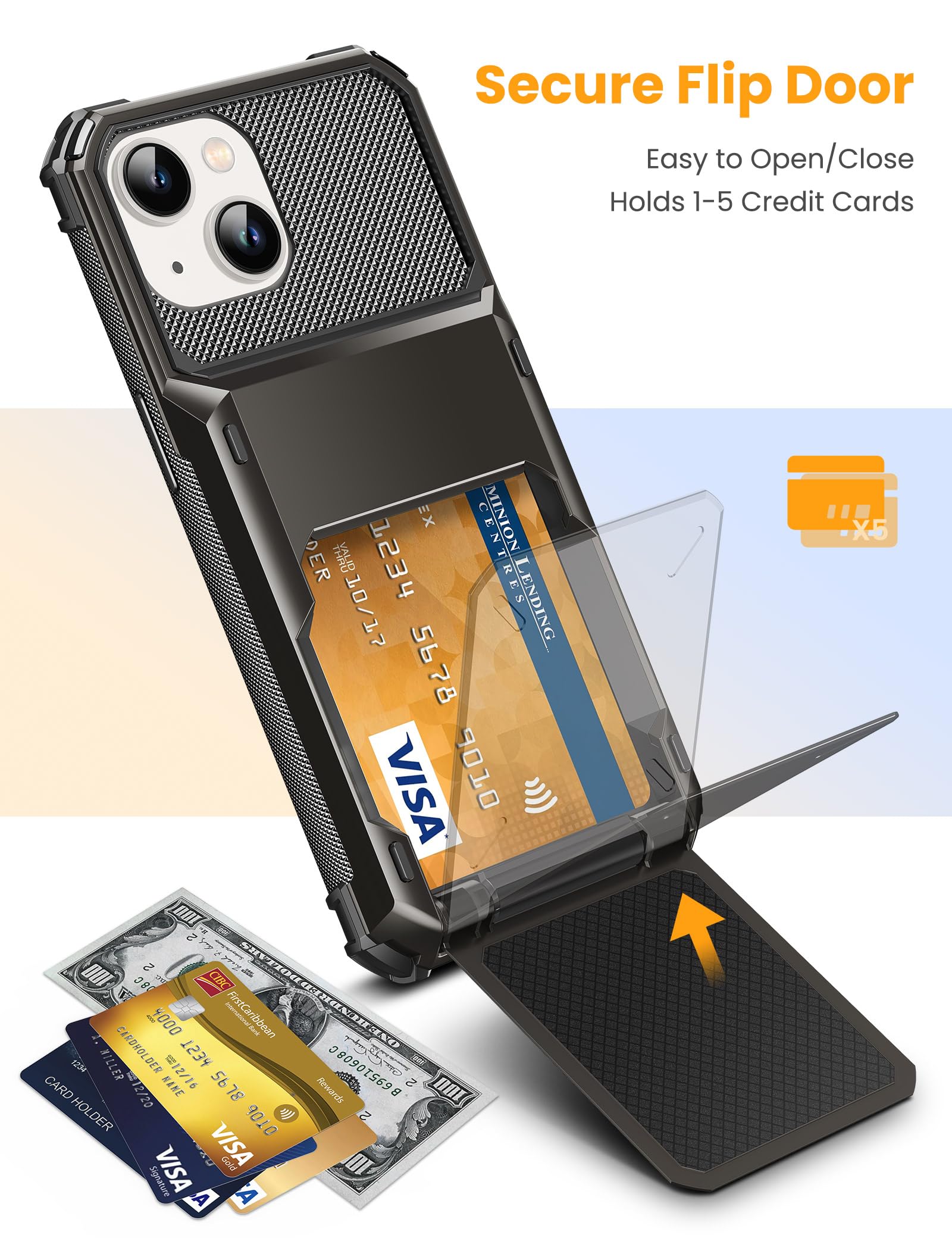 TITACUTE TITACUTE iPhone 15 Case Wallet with 5 Credit Card Holder Dual Layer Armor Scratch Resistant Hard Shell in Gunmetal Bronze - View 2 of 7