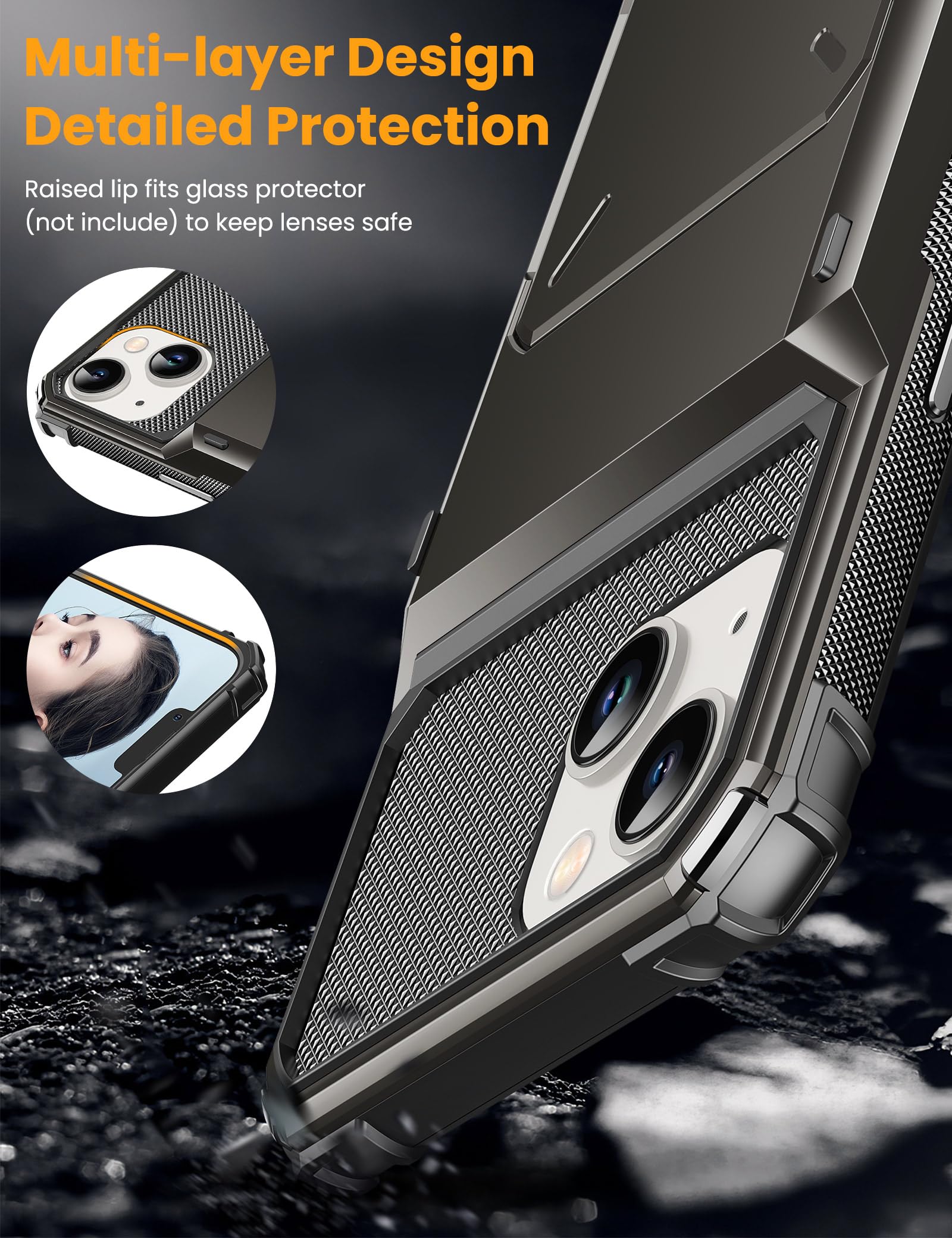 TITACUTE TITACUTE iPhone 15 Case Wallet with 5 Credit Card Holder Dual Layer Armor Scratch Resistant Hard Shell in Gunmetal Bronze - View 4 of 7