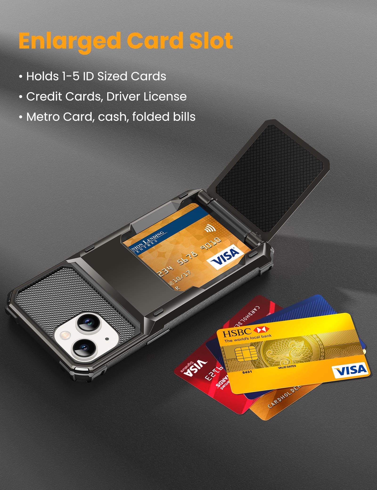 TITACUTE TITACUTE iPhone 15 Case Wallet with 5 Credit Card Holder Dual Layer Armor Scratch Resistant Hard Shell in Gunmetal Bronze - View 6 of 7