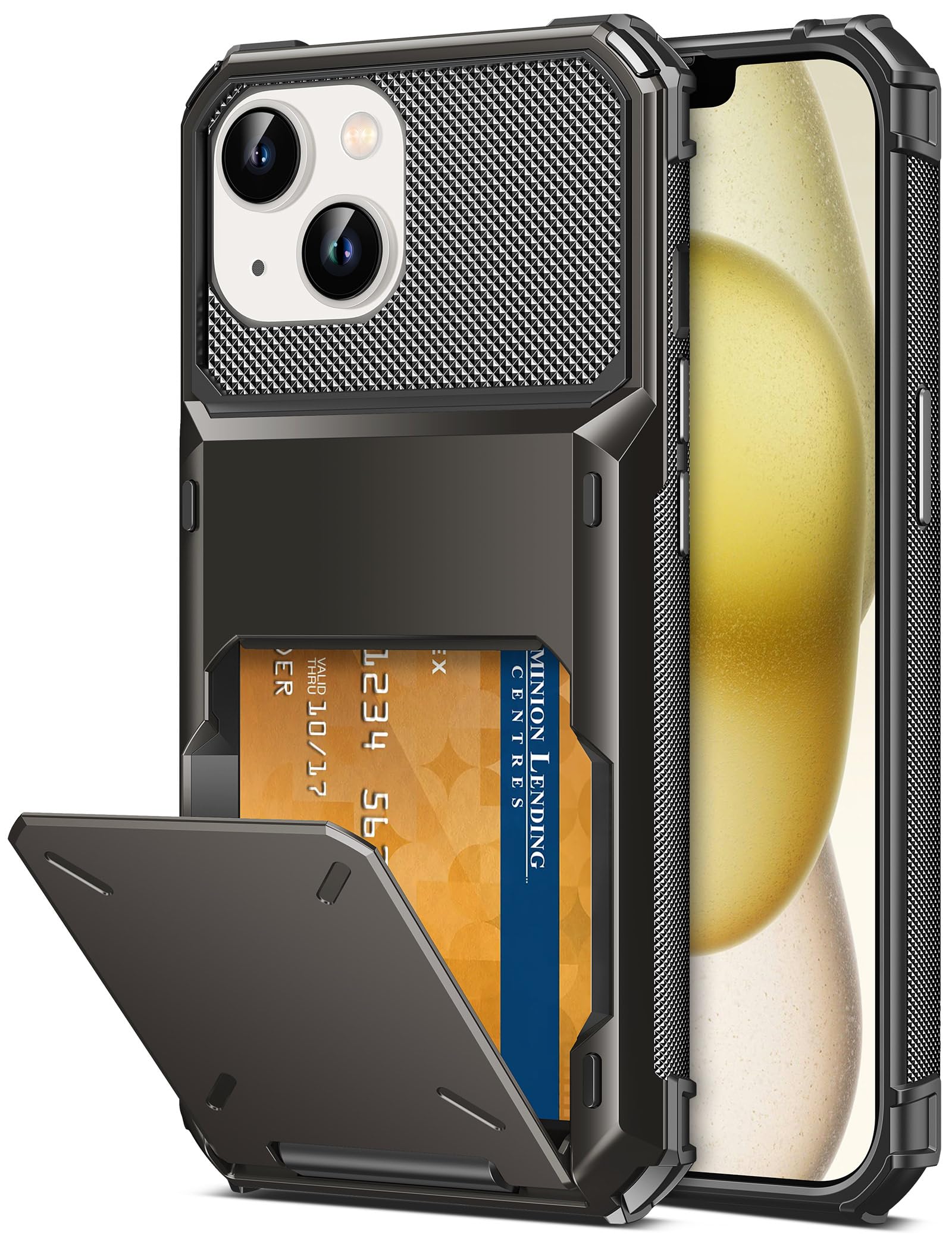 TITACUTE TITACUTE iPhone 15 Case Wallet with 5 Credit Card Holder Dual Layer Armor Scratch Resistant Hard Shell in Gunmetal Bronze