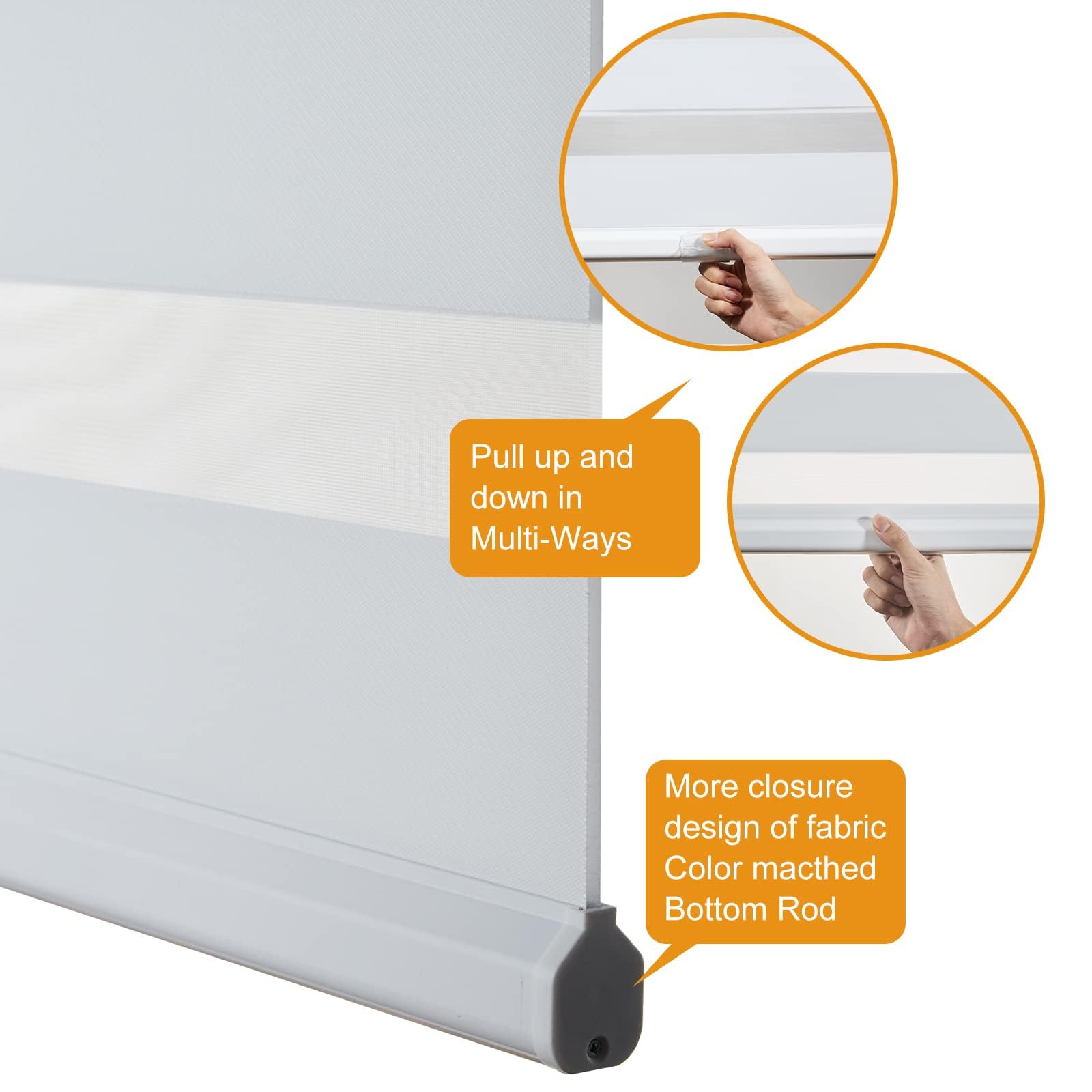 Persilux Persilux Zebra Blinds Cordless Roller Shades 69 W x 72 H White Light Filtering Dual Layer Window Treatments for Home and Office - View 3 of 8