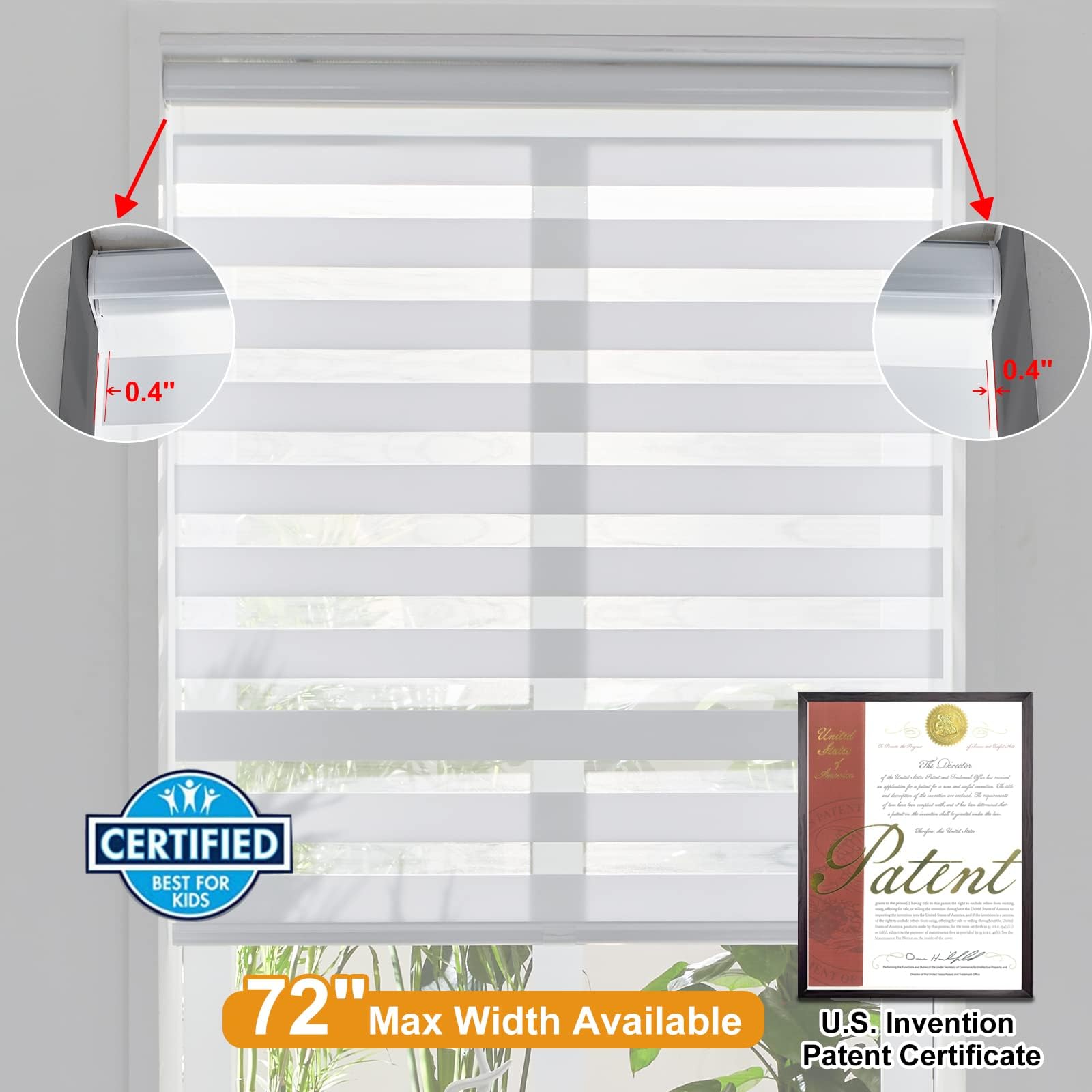 Persilux Persilux Zebra Blinds Cordless Roller Shades 69 W x 72 H White Light Filtering Dual Layer Window Treatments for Home and Office - View 4 of 8