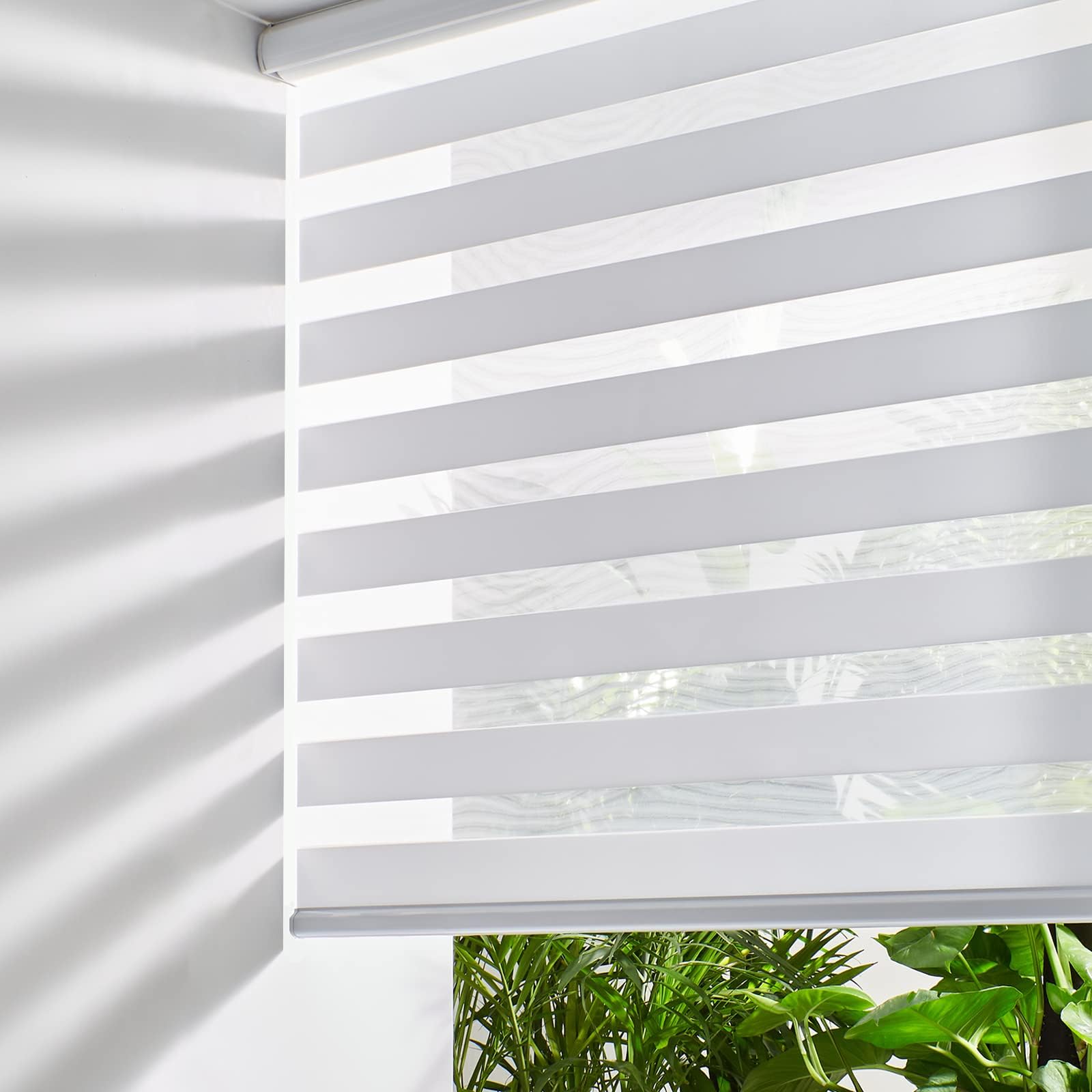 Persilux Zebra Blinds Cordless Roller Shades 69 W x 72 H White Light Filtering Dual Layer Window Treatments for Home and Office