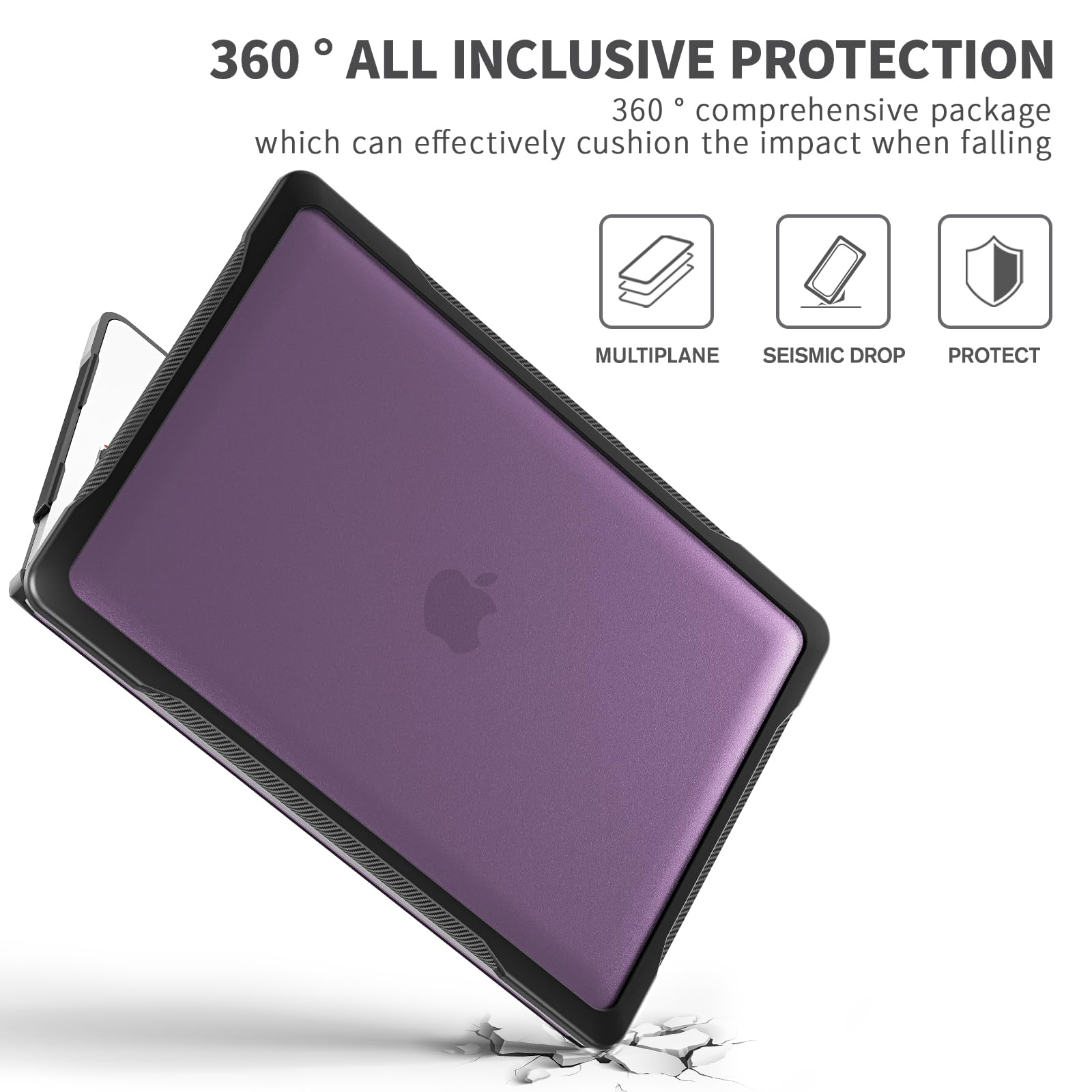 Batianda Ultimate Protection Case for MacBook Pro 13 inch A2338 M2 M1 Shockproof with Keyboard Cover Screen Protector Purple - View 4 of 7