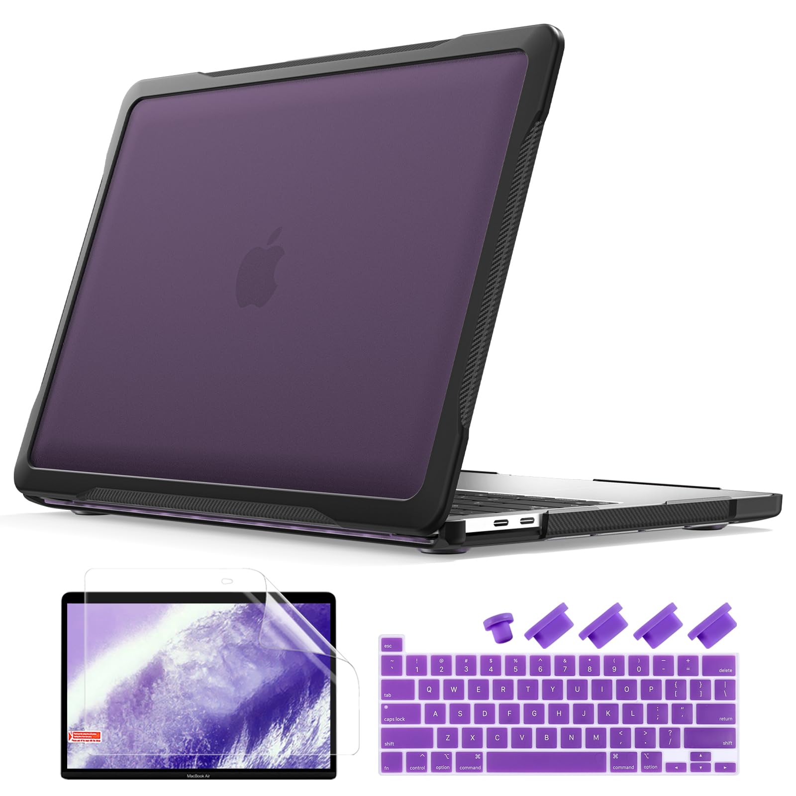 Batianda Ultimate Protection Case for MacBook Pro 13 inch A2338 M2 M1 Shockproof with Keyboard Cover Screen Protector Purple