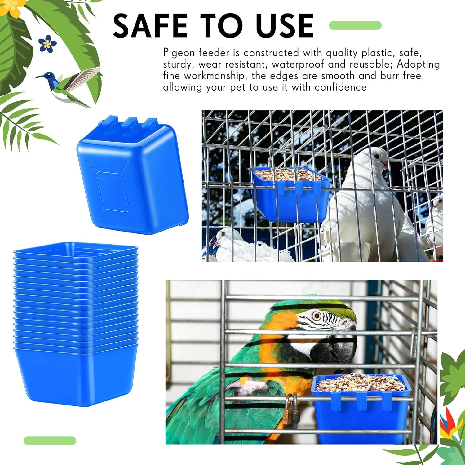 Maxdot Maxdot 20 Pcs Cage Cups Chicken Feeder Waterer 16 oz for Birds and Small Pets Blue Hanging Bunny Cage Water Bowl - View 4 of 8