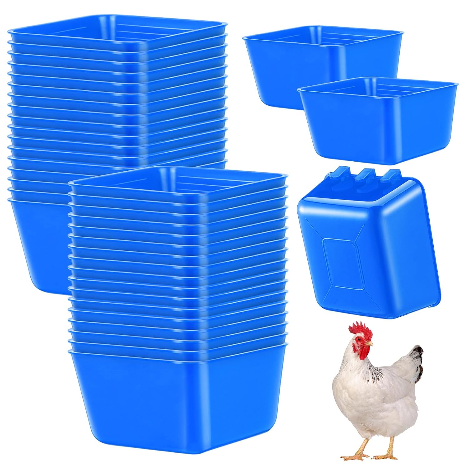 Maxdot Maxdot 20 Pcs Cage Cups Chicken Feeder Waterer 16 oz for Birds and Small Pets Blue Hanging Bunny Cage Water Bowl