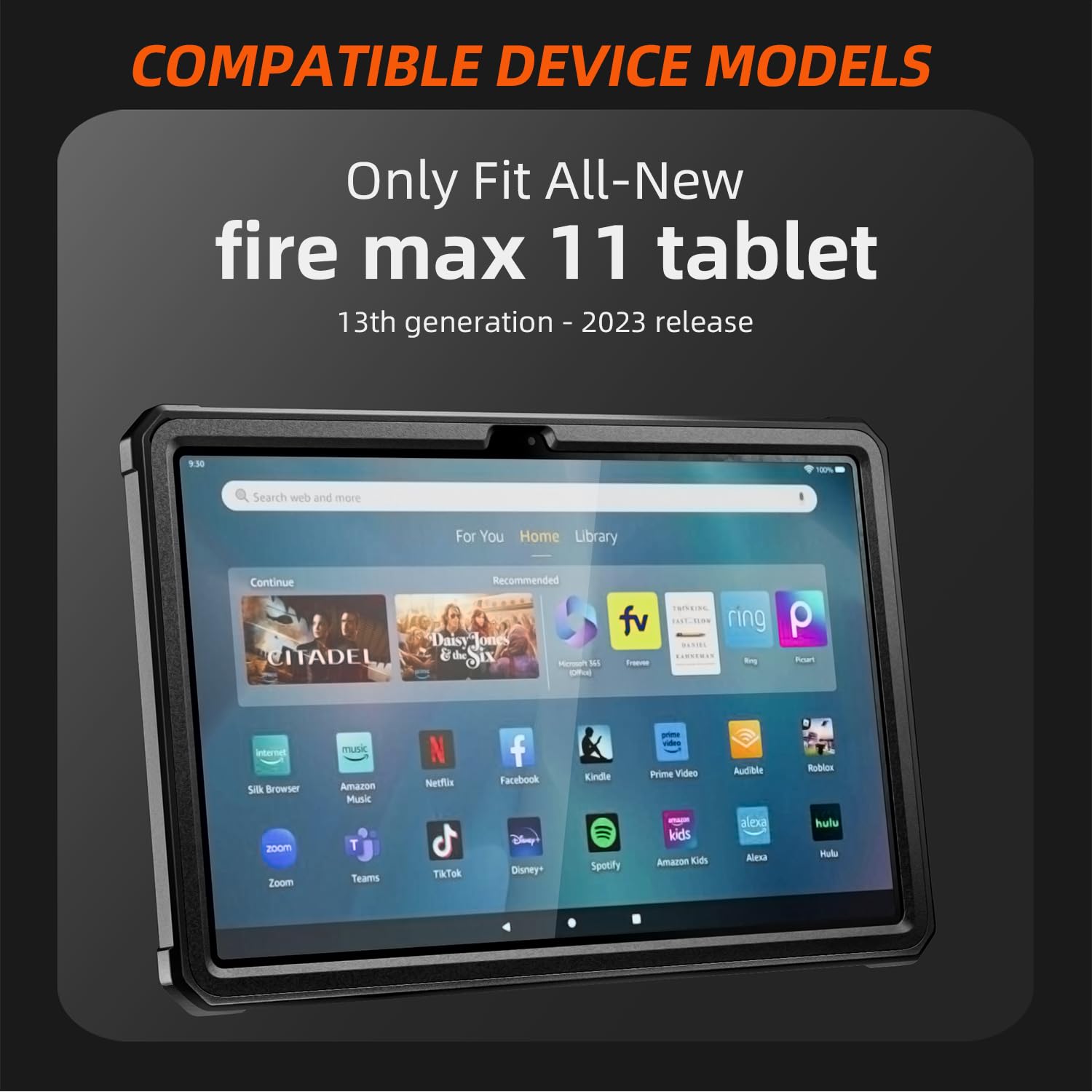 DJ&RPPQ All New Amazon Fire Max 11 Tablet Case 13th Generation 2023 Rugged Hands Free Viewing Stand Back Cover with Screen Protector Black - View 3 of 9