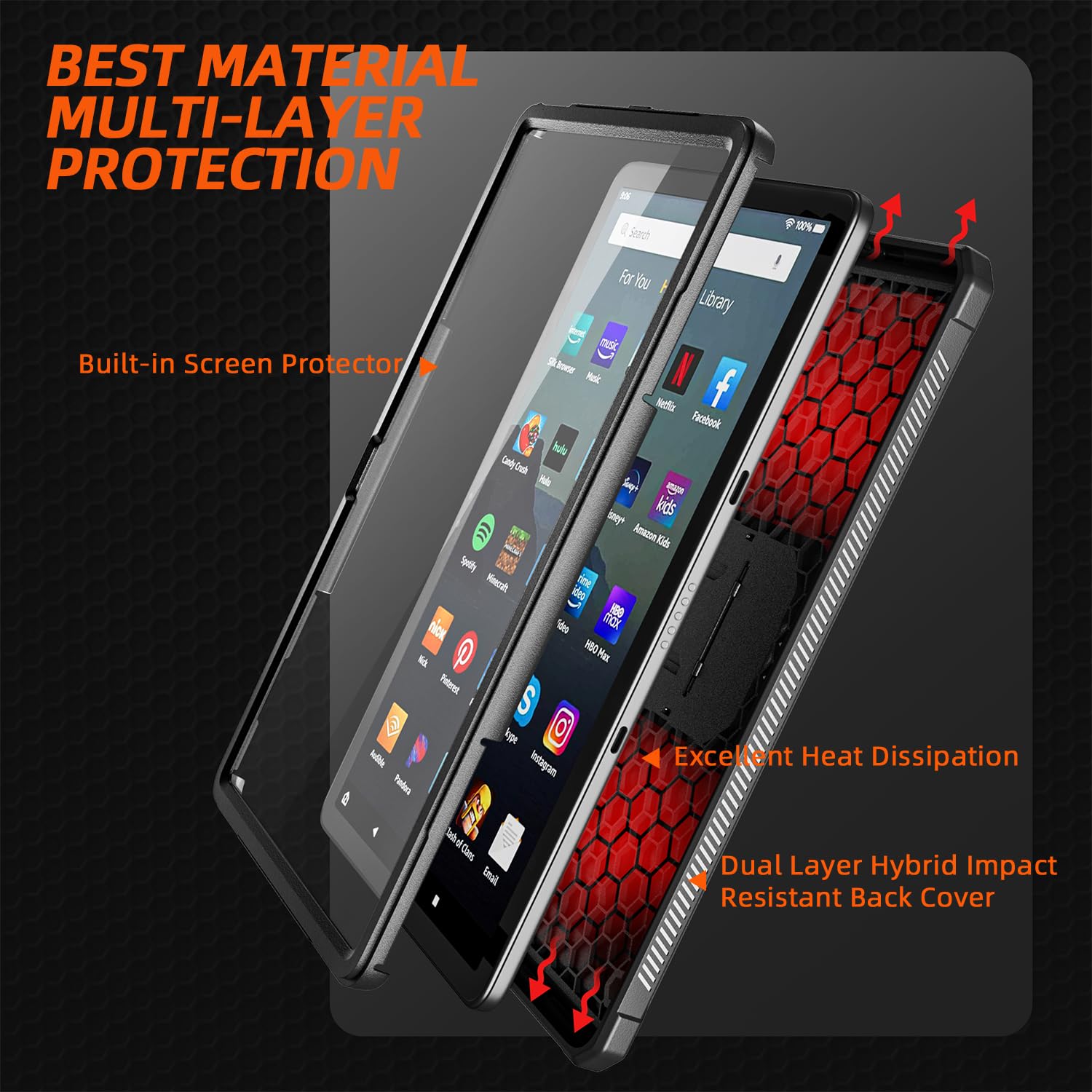 DJ&RPPQ All New Amazon Fire Max 11 Tablet Case 13th Generation 2023 Rugged Hands Free Viewing Stand Back Cover with Screen Protector Black - View 4 of 9