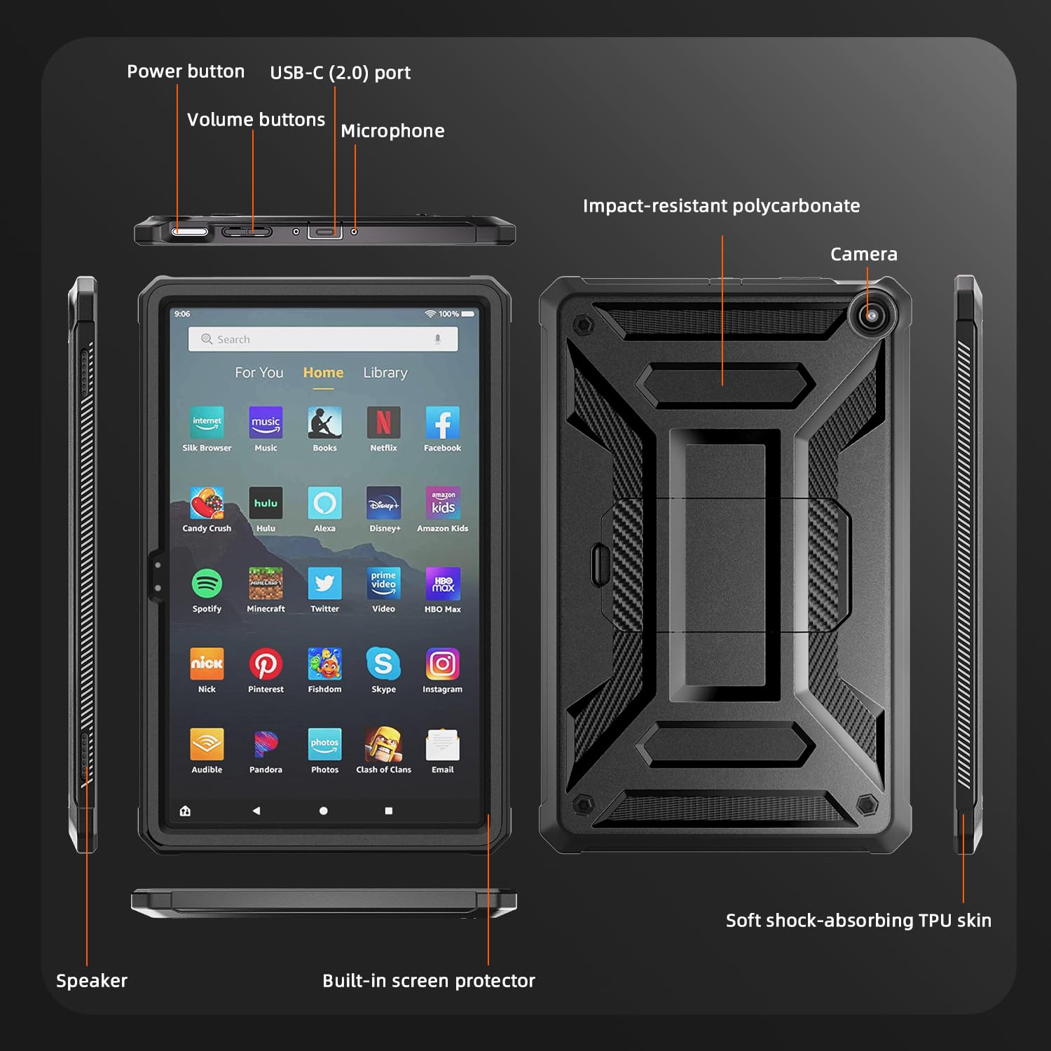 DJ&RPPQ All New Amazon Fire Max 11 Tablet Case 13th Generation 2023 Rugged Hands Free Viewing Stand Back Cover with Screen Protector Black - View 6 of 9