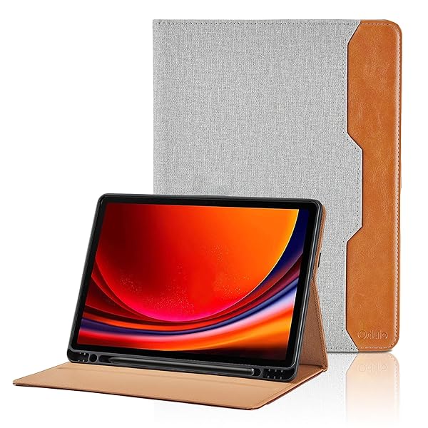 Oduio Samsung Galaxy Tab S10 Plus 2024 Case with S Pen Holder PU Leather Folio Stand Auto Wake Sleep Grey for Models SM-X820 X826B X610 X616B X810 X816B