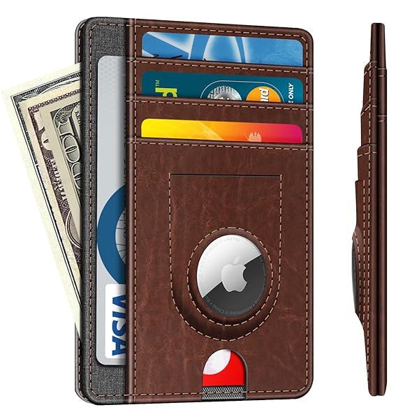 FINTIE Fintie Slim Minimalist Front Pocket Wallet with AirTag Holder RFID Blocking Leather Wallet 7 Slots for Cash and Credit Cards