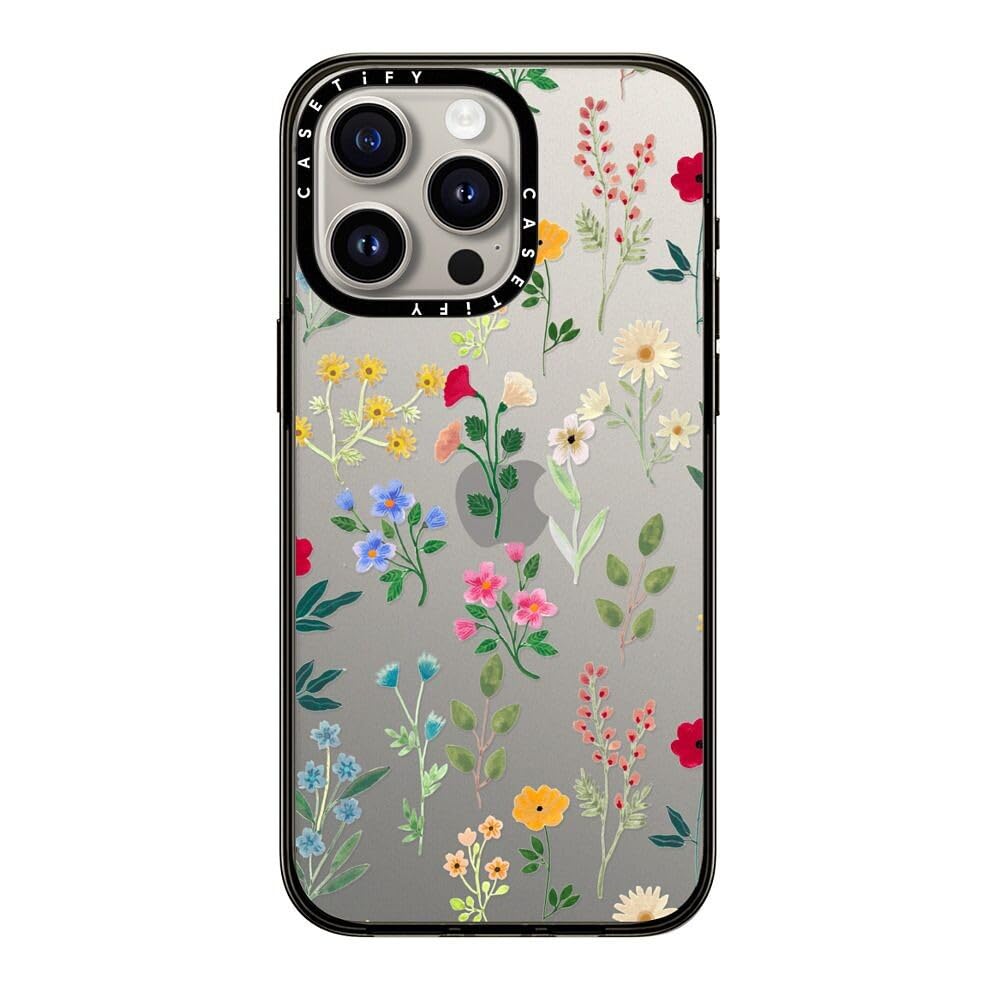 CASETiFY CASETiFY Compact iPhone 15 Case with 4 ft Military Grade Drop Protection Slim Lightweight Natural Flower Clear Black