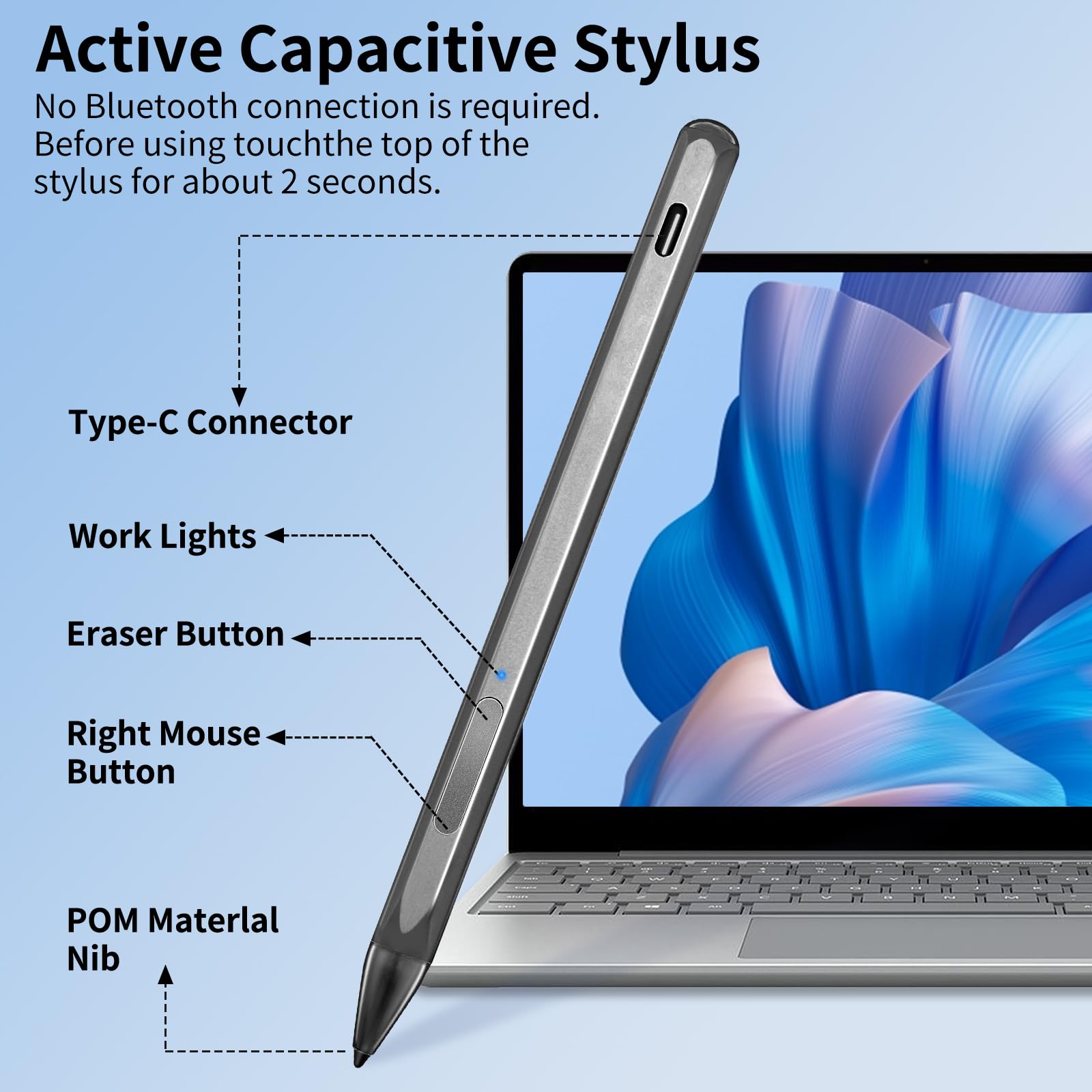 SSS·GRGB Stylus Pen for Microsoft Surface Pro and Laptop with 4096 Pressure Sensitivity Magnetic Attachment and Fast Charging Black - View 3 of 7