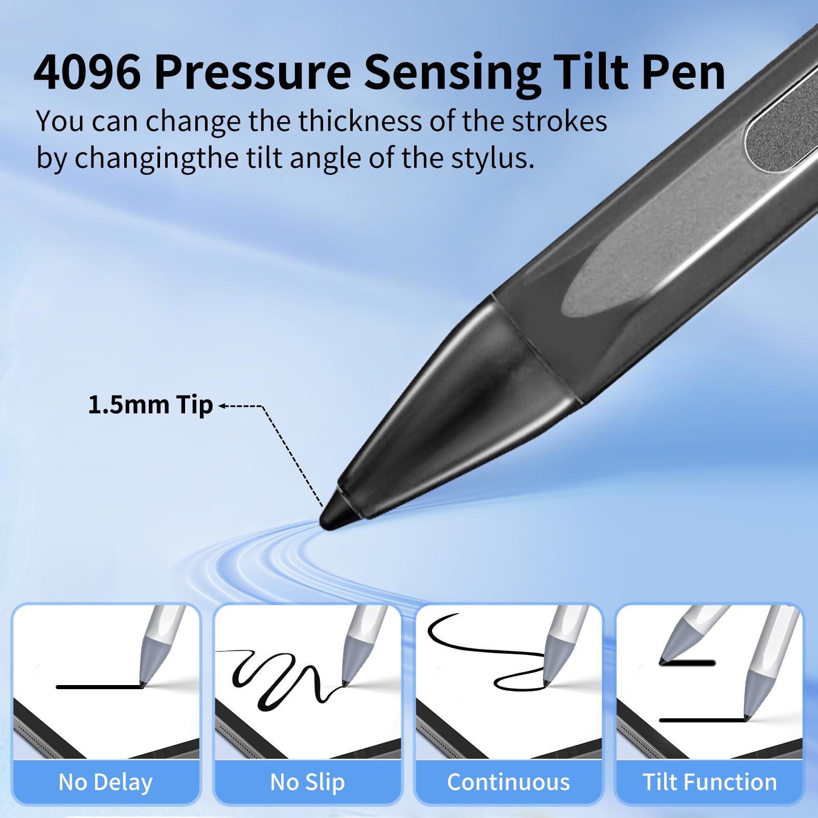 SSS·GRGB Stylus Pen for Microsoft Surface Pro and Laptop with 4096 Pressure Sensitivity Magnetic Attachment and Fast Charging Black - View 4 of 7