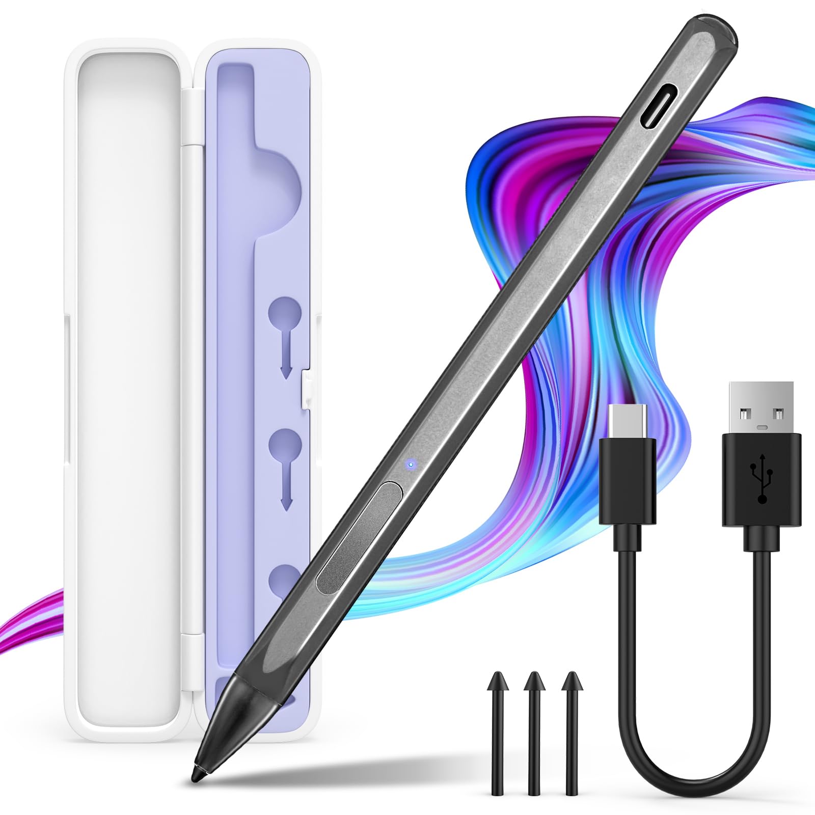 Stylus Pen for Microsoft Surface Pro and Laptop with 4096 Pressure Sensitivity Magnetic Attachment and Fast Charging Black