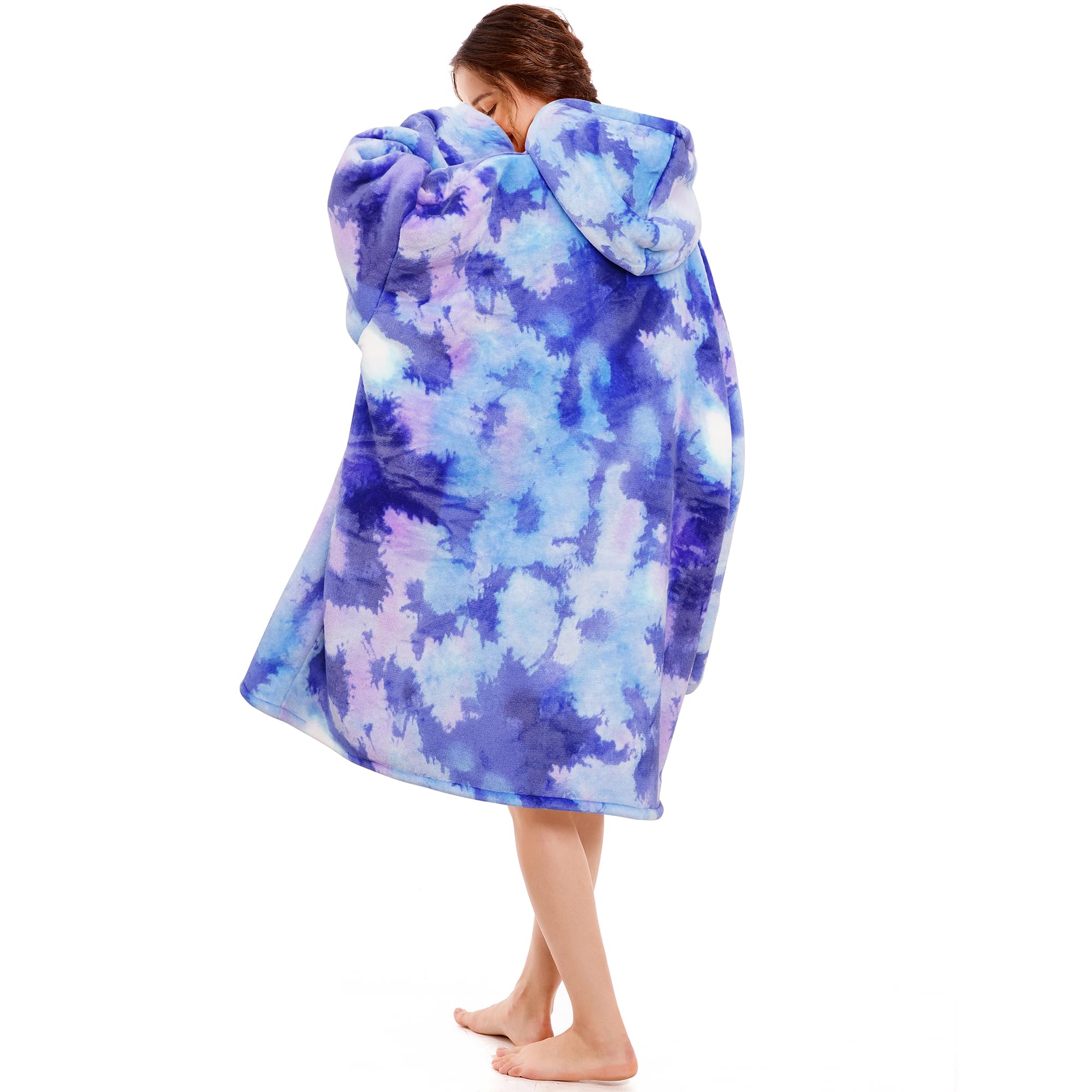 Narecte Narecte Oversized Blanket Hoodie for Women Cozy Wearable Sweatshirt Birthday Gifts for Sister Teen Girls Tie Dye Blue - View 2 of 6
