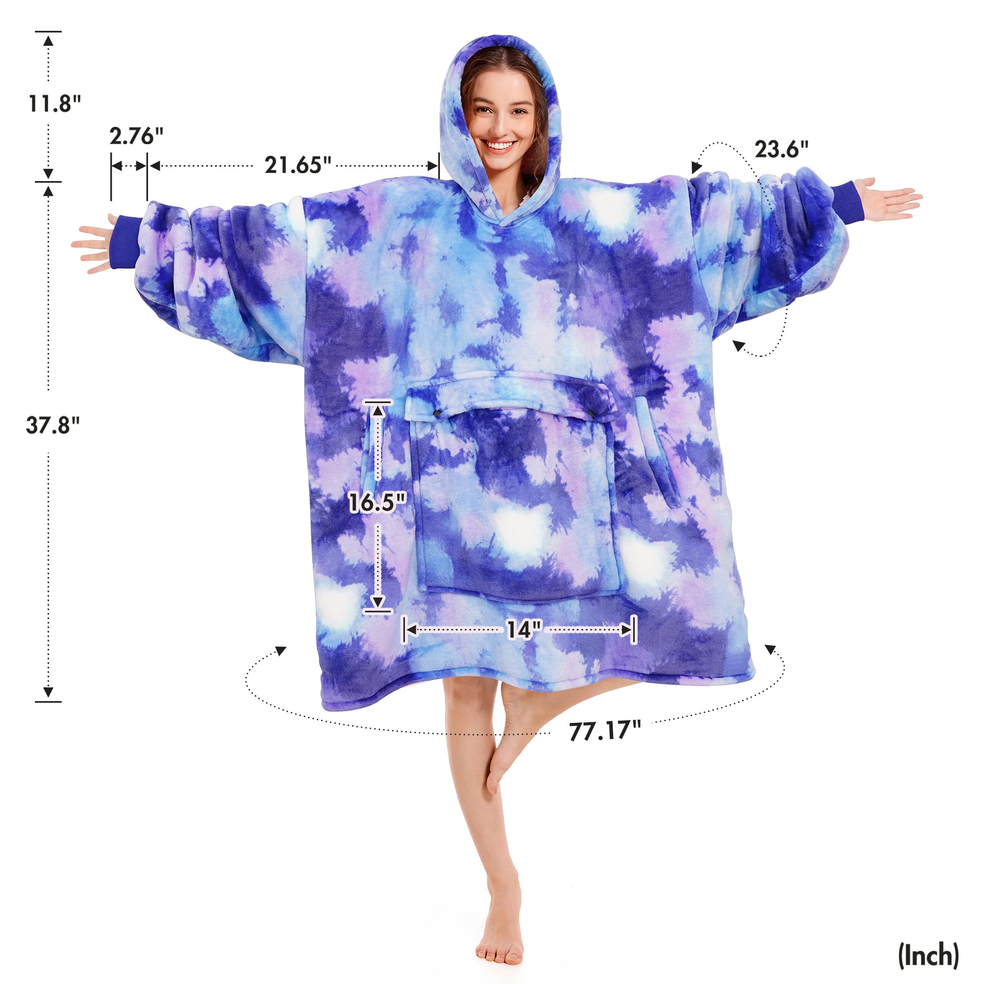 Narecte Narecte Oversized Blanket Hoodie for Women Cozy Wearable Sweatshirt Birthday Gifts for Sister Teen Girls Tie Dye Blue - View 4 of 6