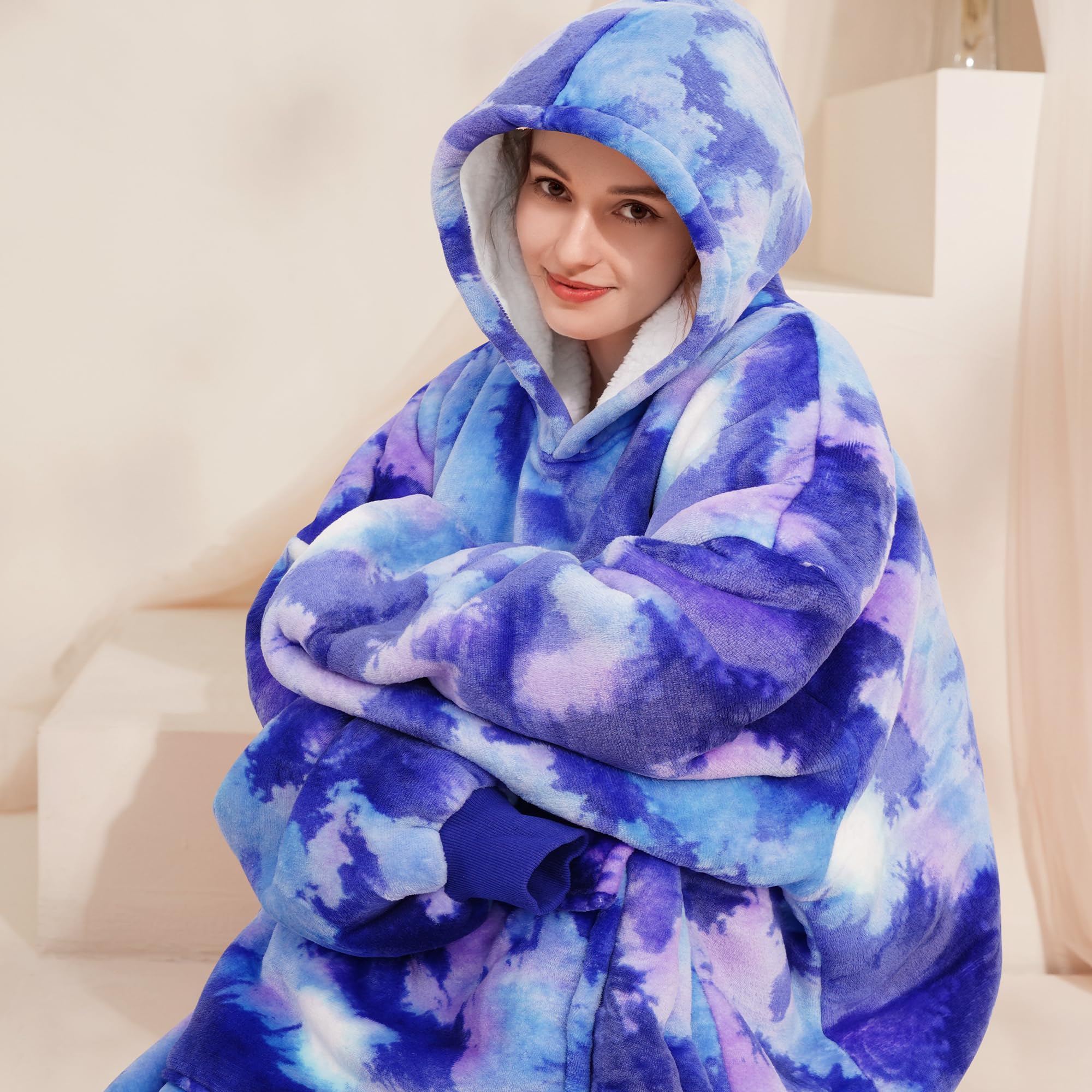 Narecte Narecte Oversized Blanket Hoodie for Women Cozy Wearable Sweatshirt Birthday Gifts for Sister Teen Girls Tie Dye Blue - View 5 of 6