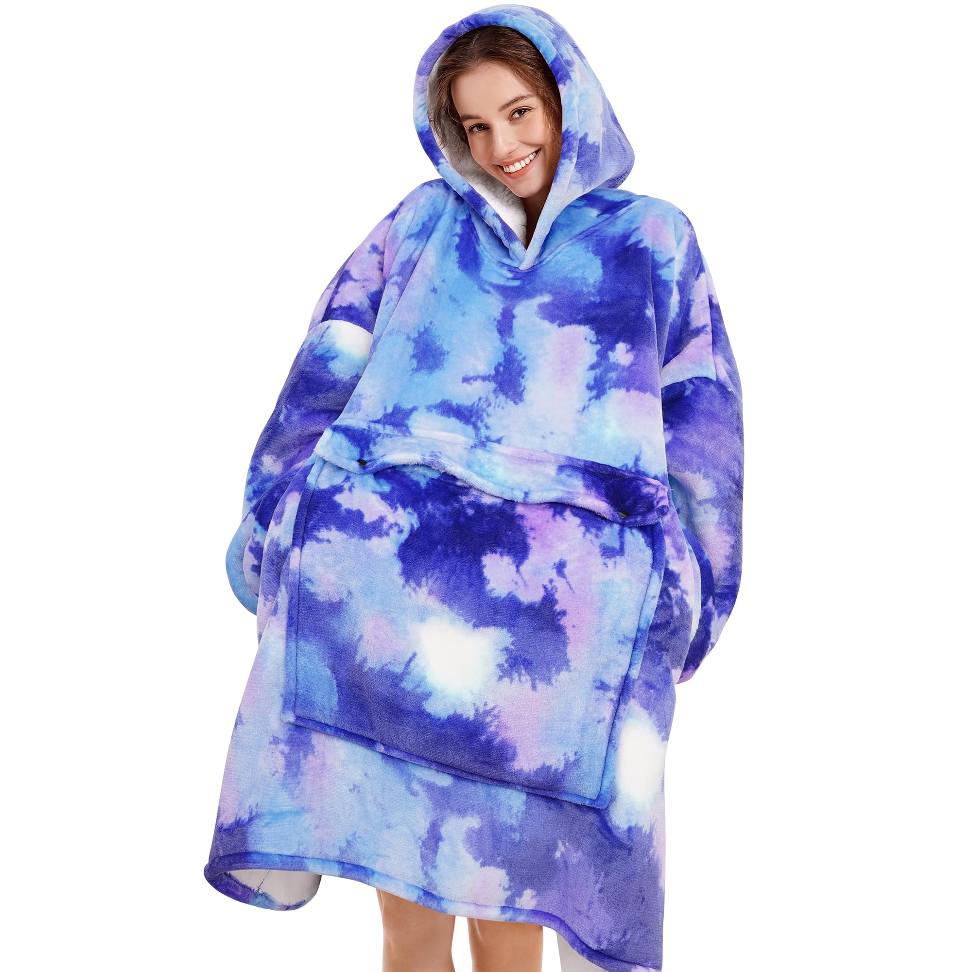Narecte Narecte Oversized Blanket Hoodie for Women Cozy Wearable Sweatshirt Birthday Gifts for Sister Teen Girls Tie Dye Blue