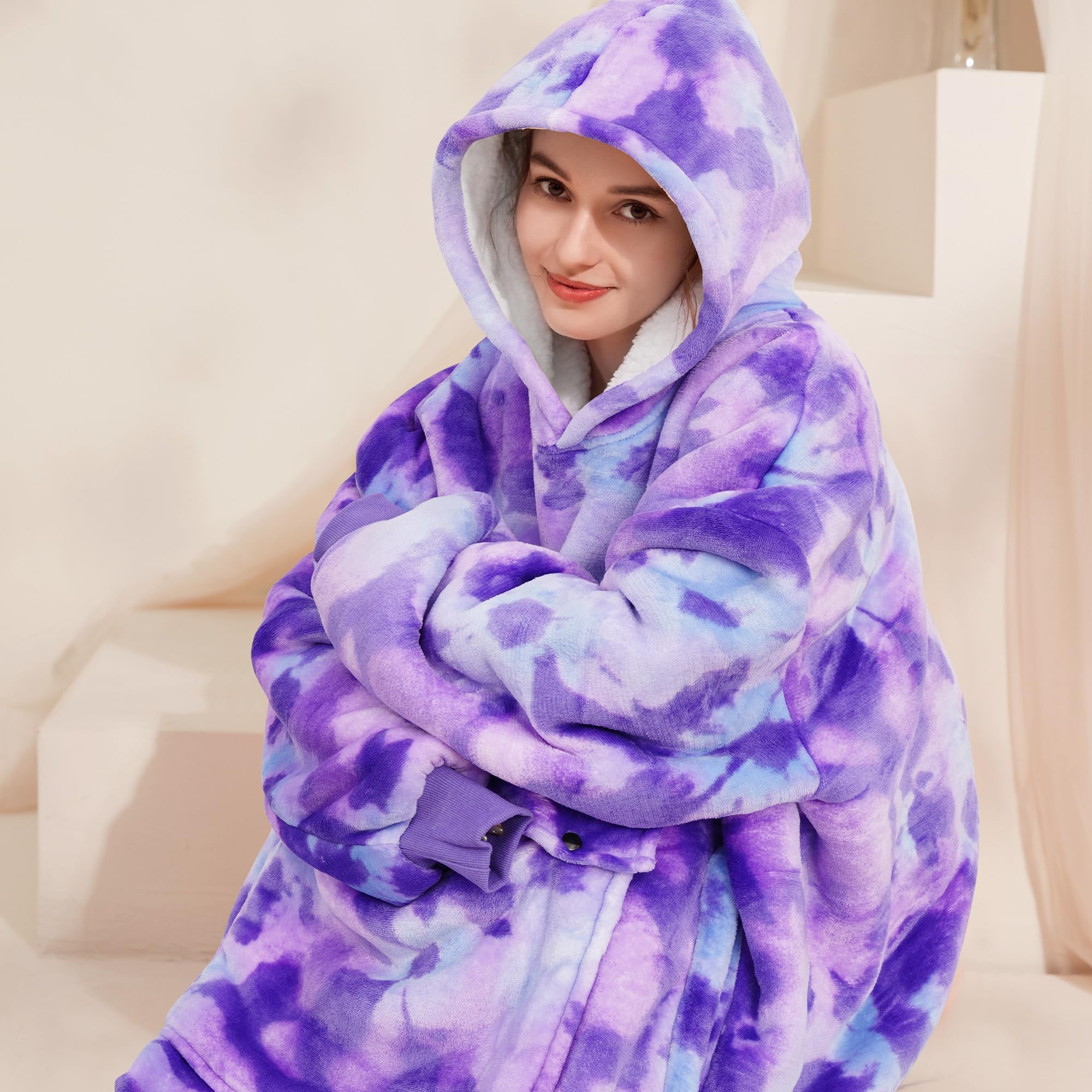 Narecte Narecte Oversized Blanket Hoodie for Women Cozy Tie Dye Purple Wearable Sweatshirt Birthday Gifts for Sister and Teen Girls - View 5 of 6