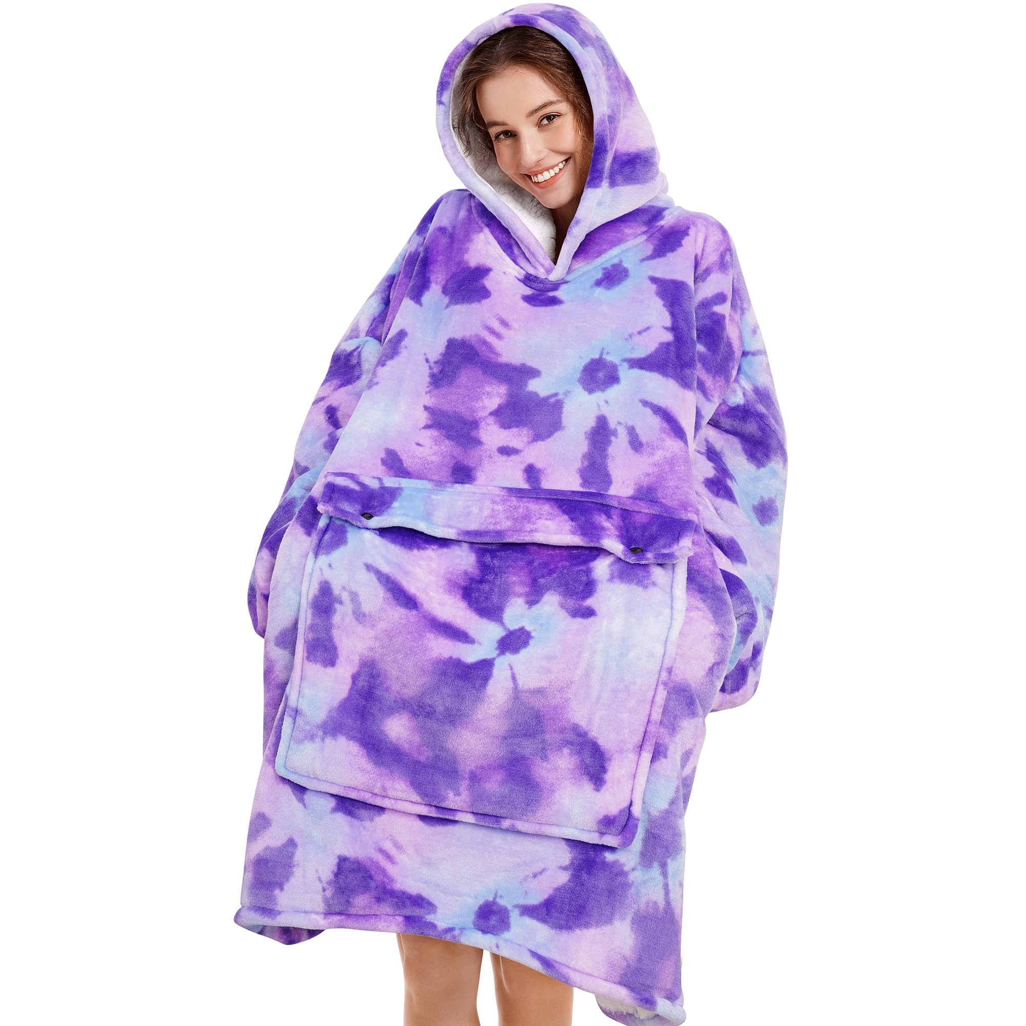 Narecte Narecte Oversized Blanket Hoodie for Women Cozy Tie Dye Purple Wearable Sweatshirt Birthday Gifts for Sister and Teen Girls