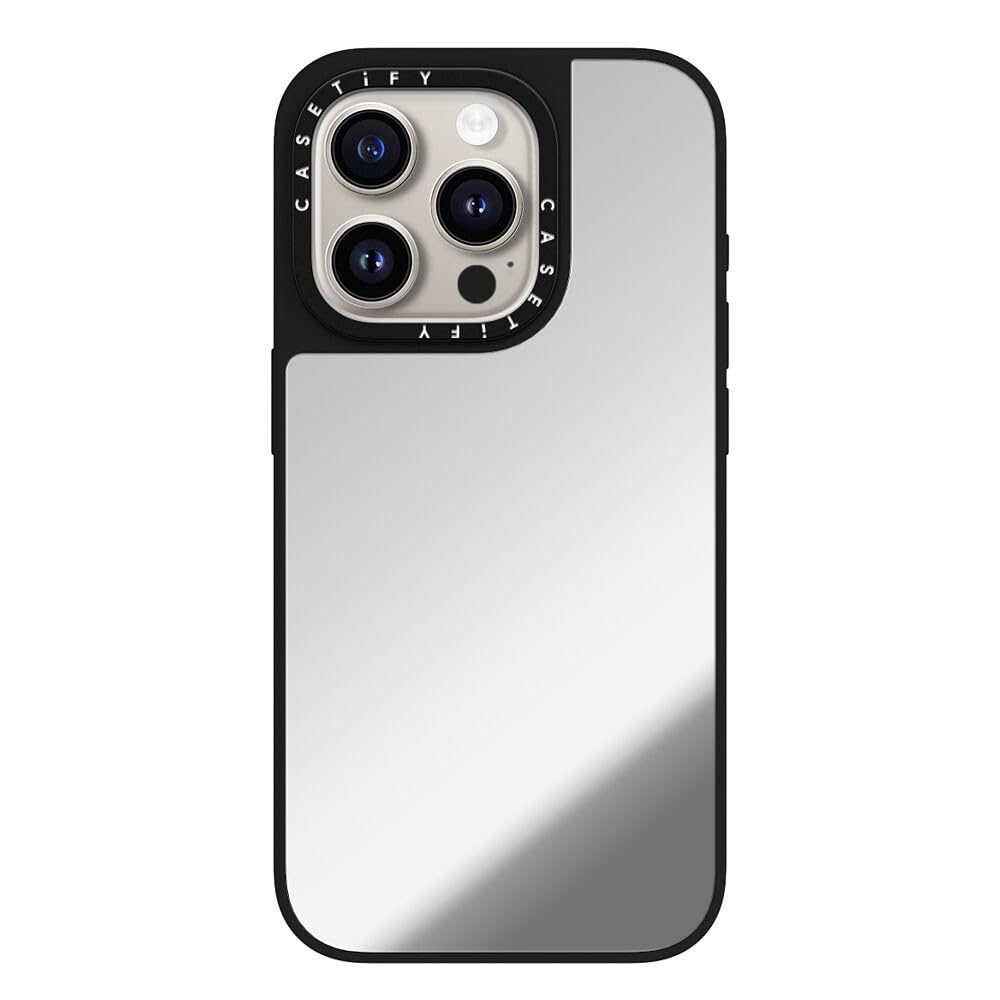 CASETiFY Mirror Case for iPhone 15 Pro Max Reflective Drop Protection Compatible with Magsafe Silver On Black