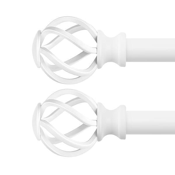 VOIIY VOIIY 2 Pack White Curtain Rods 48 to 84 Inch with Twisted Cage Finials for Windows 36 to 88 Inch 3/4 Inch Diameter