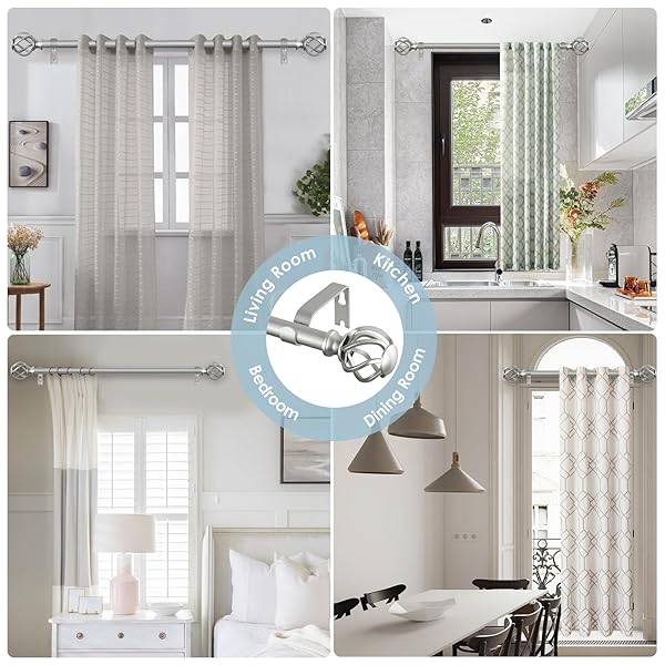 VOIIY VOIIY 2 Pack Curtain Rods 48 to 84 Inch Silver Drapery Rods with Twisted Cage Finials for Windows 36 to 88 Inch - View 6 of 11