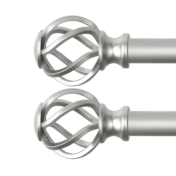 VOIIY VOIIY 2 Pack Curtain Rods 48 to 84 Inch Silver Drapery Rods with Twisted Cage Finials for Windows 36 to 88 Inch - View 2 of 11