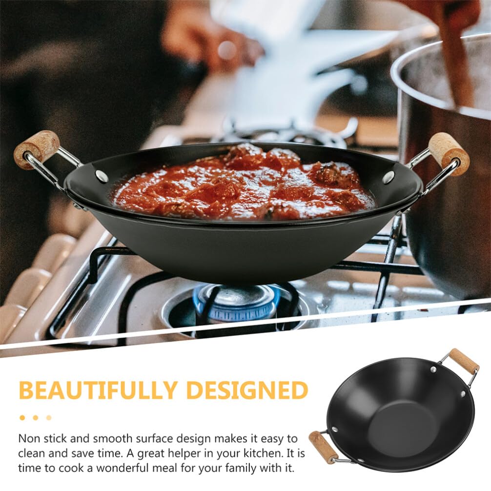 DOITOOL DOITOOL 2PCS Nonstick Carbon Steel Wok Pan with Wooden Handles for Electric Gas Halogen Restaurant Kitchen Cooking - View 3 of 9