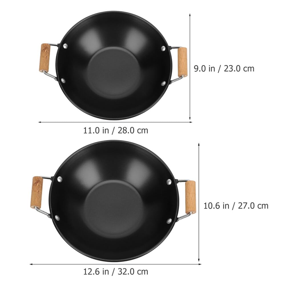 DOITOOL DOITOOL 2PCS Nonstick Carbon Steel Wok Pan with Wooden Handles for Electric Gas Halogen Restaurant Kitchen Cooking - View 4 of 9