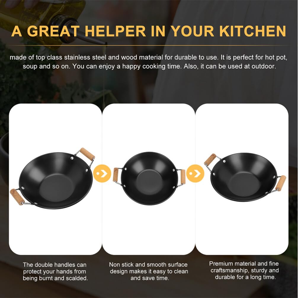 DOITOOL DOITOOL 2PCS Nonstick Carbon Steel Wok Pan with Wooden Handles for Electric Gas Halogen Restaurant Kitchen Cooking - View 7 of 9