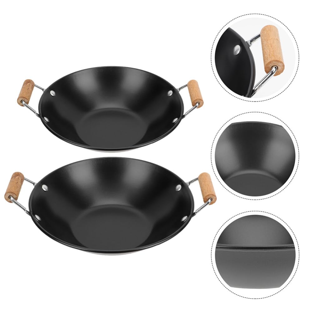 DOITOOL DOITOOL 2PCS Nonstick Carbon Steel Wok Pan with Wooden Handles for Electric Gas Halogen Restaurant Kitchen Cooking - View 9 of 9