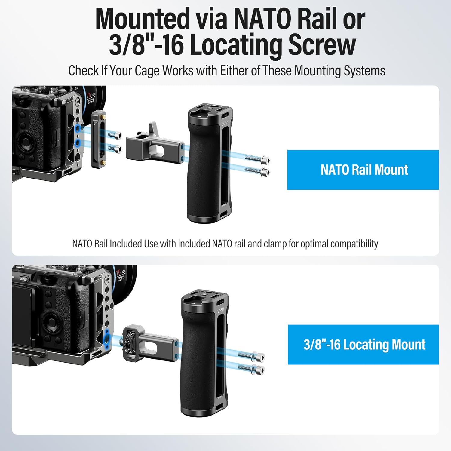 Sirui SIRUI Camera Cage Side Handle Adjustable Aluminum Handgrip with Cold Shoe and Mounts for ARRI Dark Grey and Black SC-SH - View 3 of 9