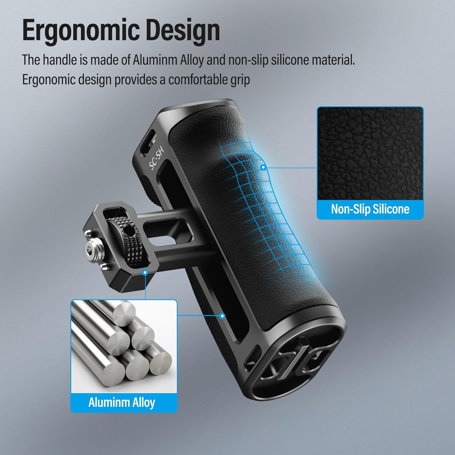 Sirui SIRUI Camera Cage Side Handle Adjustable Aluminum Handgrip with Cold Shoe and Mounts for ARRI Dark Grey and Black SC-SH - View 6 of 9