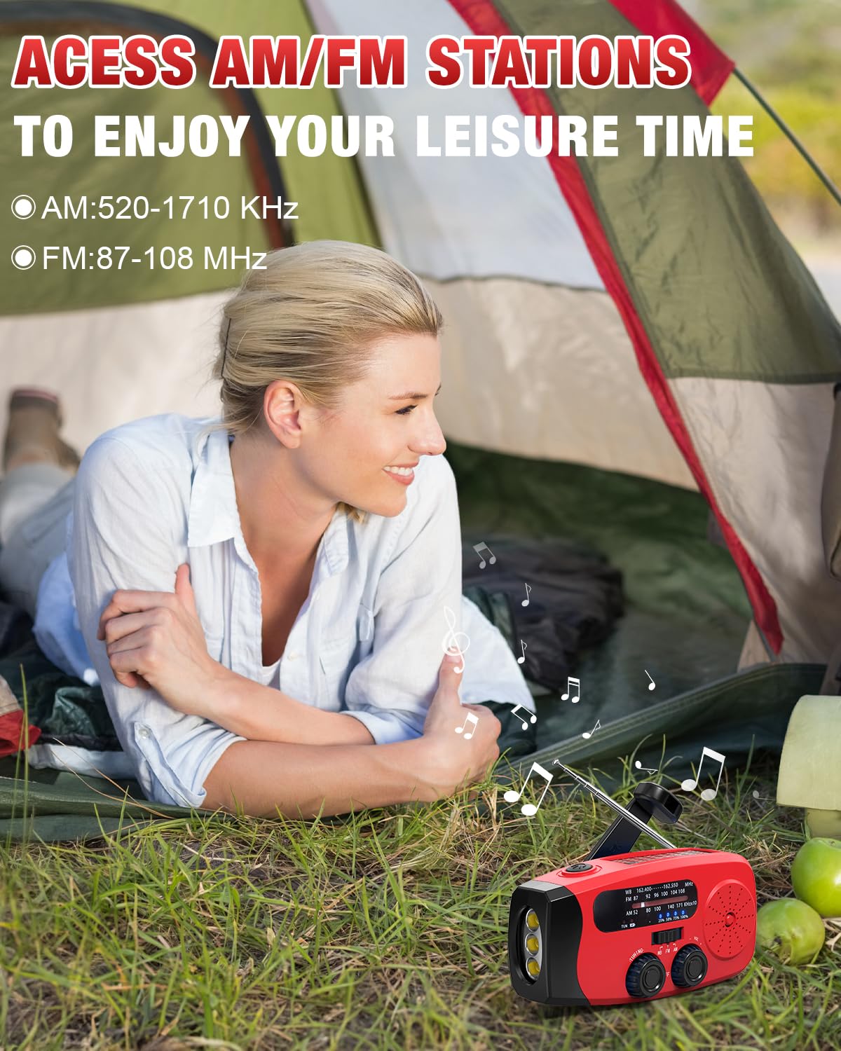 Emgykit Hand Crank Emergency Radio with Solar Power and LED Flashlights for Camping and Emergencies Red - View 5 of 8