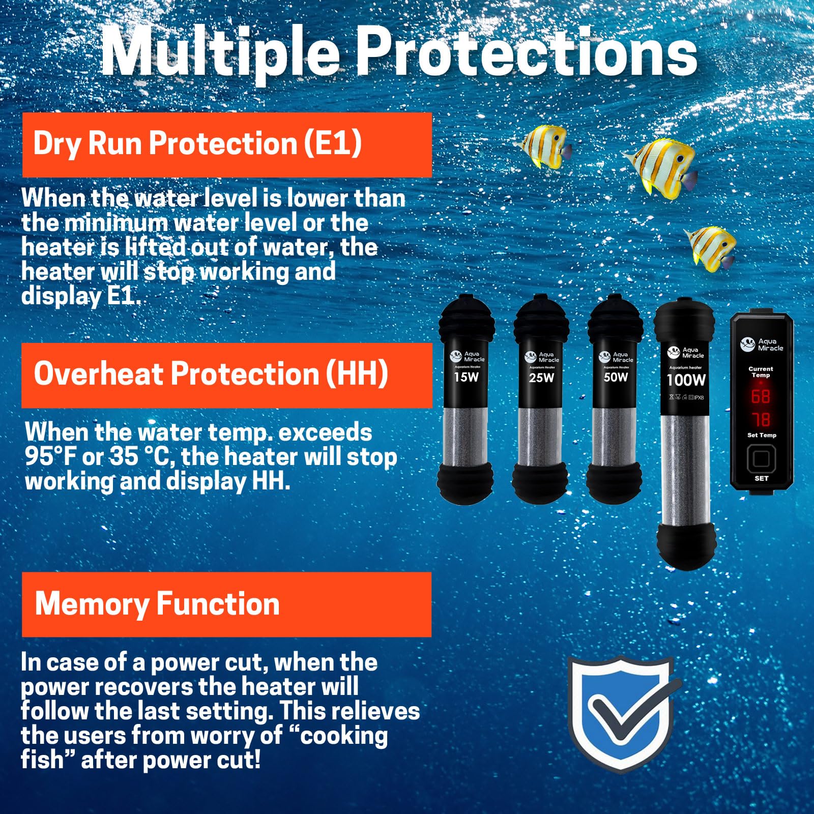 AquaMiracle AquaMiracle 50W Small Aquarium Heater with Dry-Run Protection and Dual LED Display for 5-10 Gallon Fish and Turtle Tanks - View 4 of 9