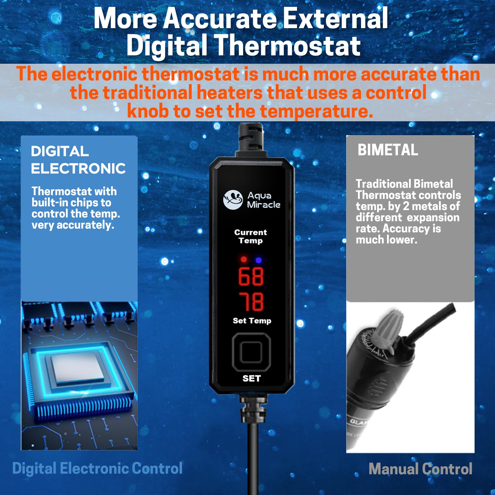 AquaMiracle AquaMiracle 50W Small Aquarium Heater with Dry-Run Protection and Dual LED Display for 5-10 Gallon Fish and Turtle Tanks - View 6 of 9